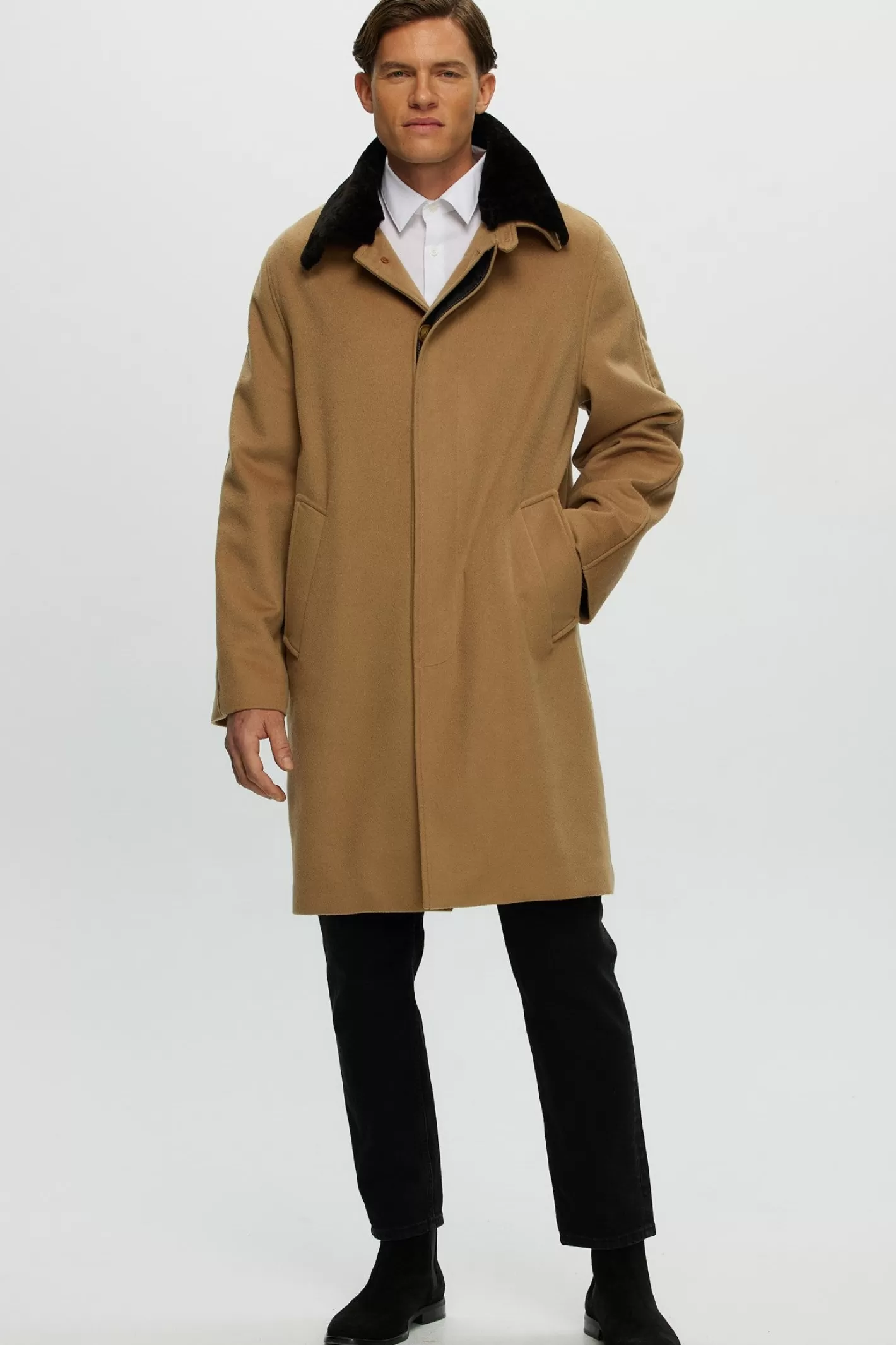 GORSKI Montreal Men's Loro Piana Cashmere Short Coat With Detachable Select Shearling Lamb Collar