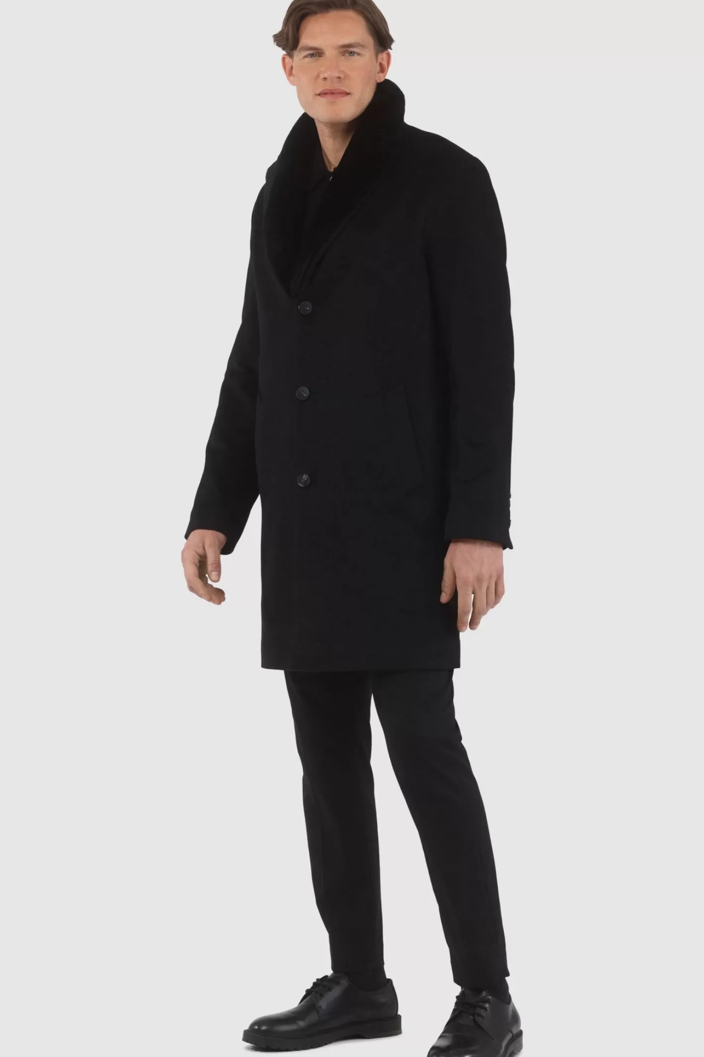 GORSKI Montreal Men's Loro Piana Cashmere Short Coat With Detachable Select Shearling Lamb Collar