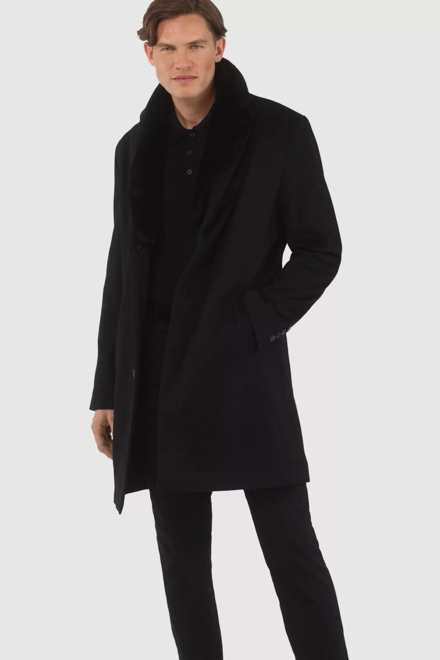 GORSKI Montreal Men's Loro Piana Cashmere Short Coat With Detachable Select Shearling Lamb Collar