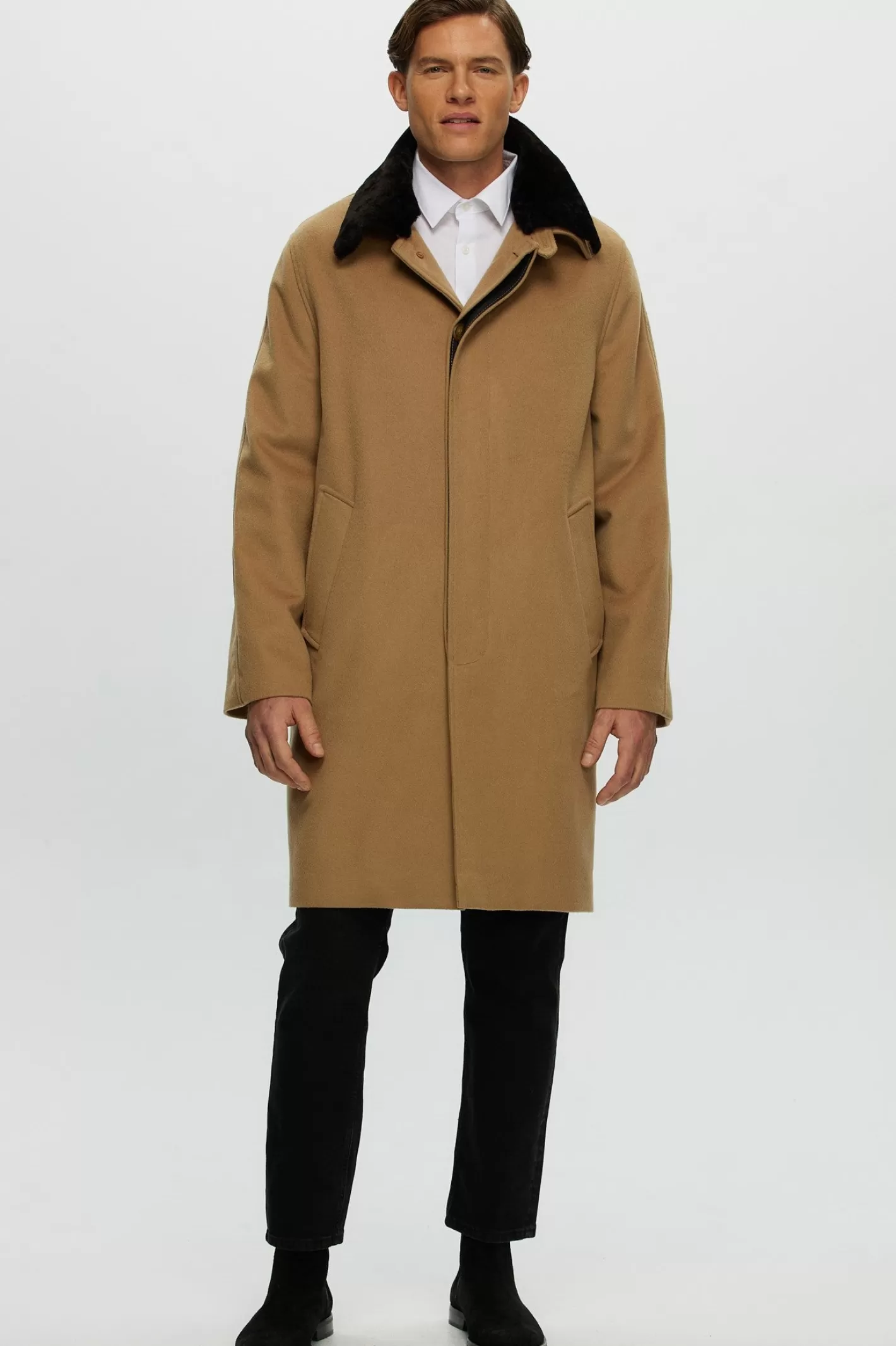 GORSKI Montreal Men's Loro Piana Cashmere Short Coat With Detachable Select Shearling Lamb Collar