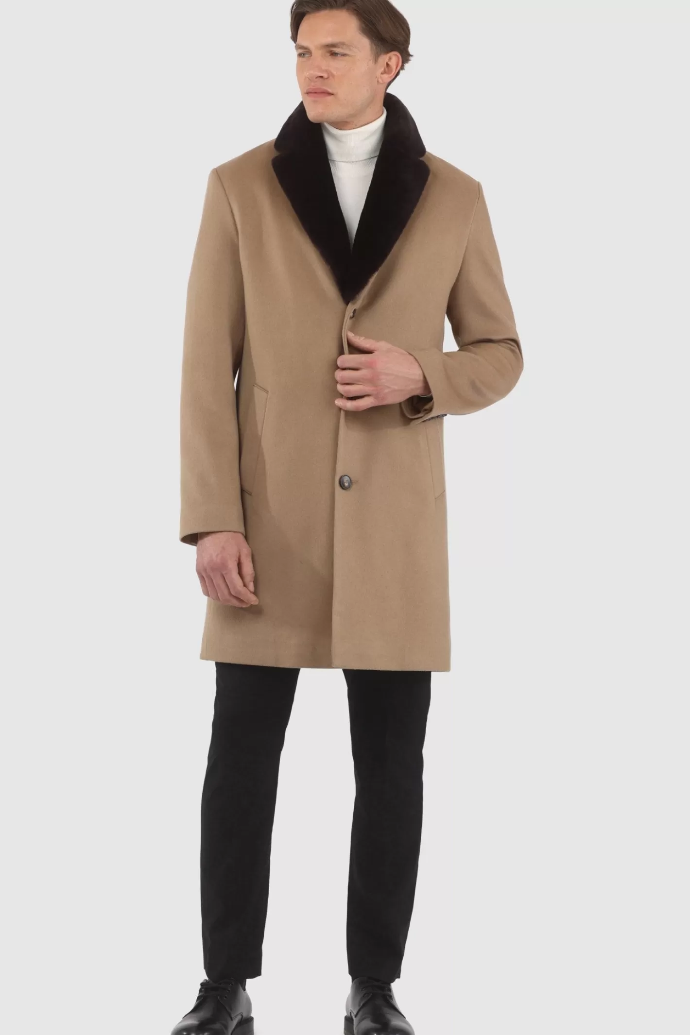 GORSKI Montreal Men's Loro Piana Cashmere Short Coat With Detachable Select Shearling Lamb Collar
