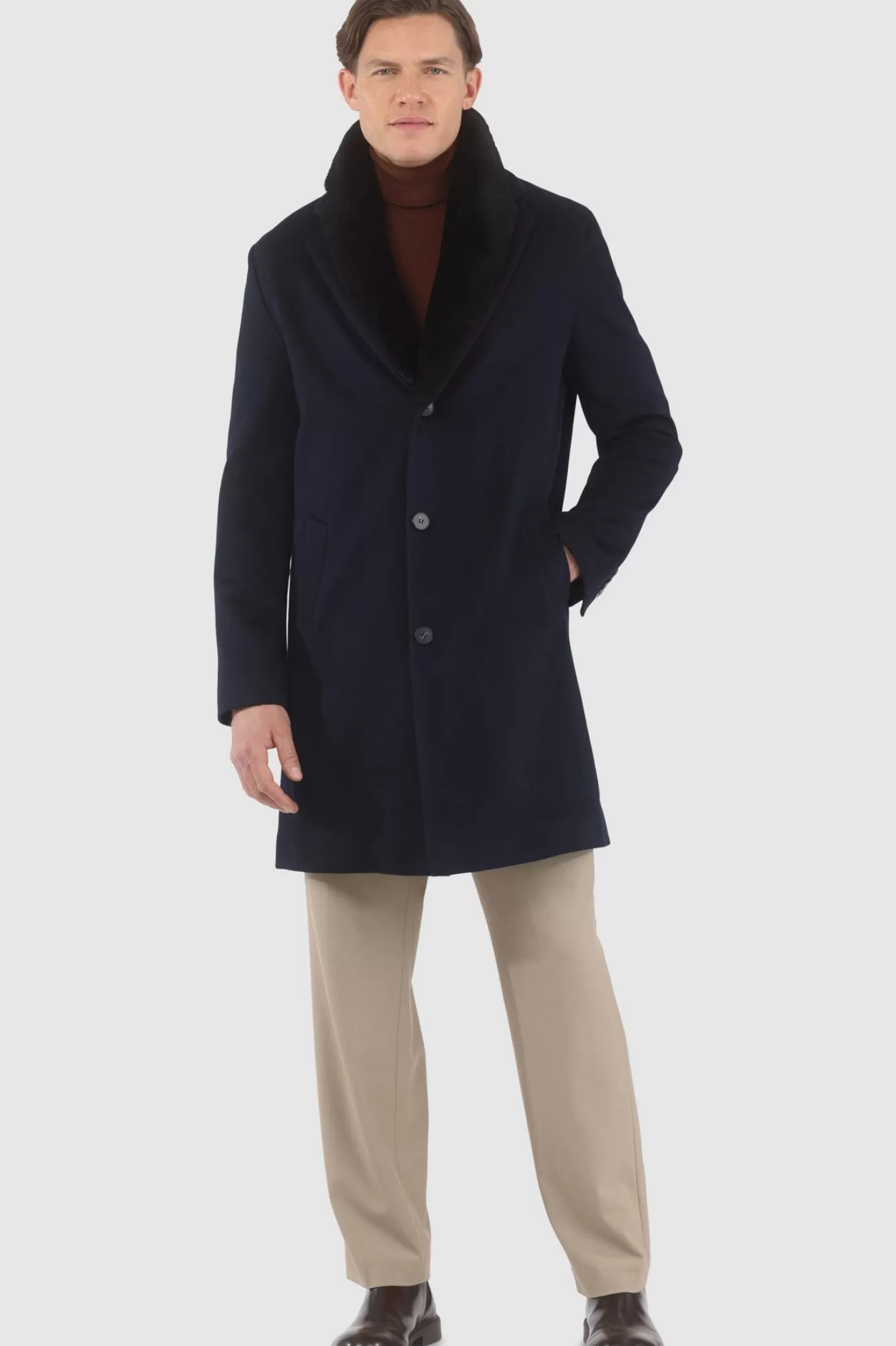 GORSKI Montreal Men's Loro Piana Cashmere Short Coat With Detachable Select Shearling Lamb Collar