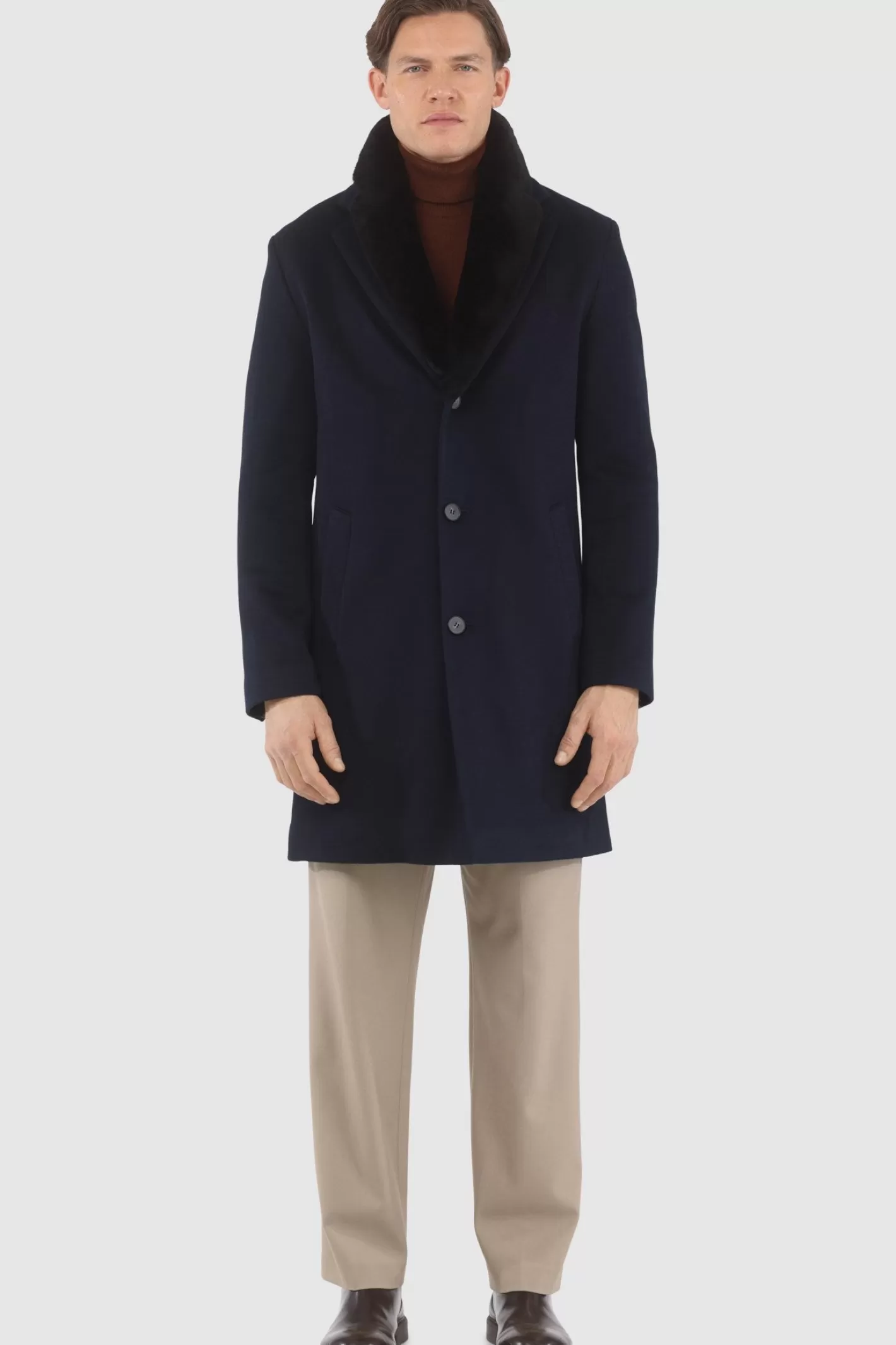 GORSKI Montreal Men's Loro Piana Cashmere Short Coat With Detachable Select Shearling Lamb Collar
