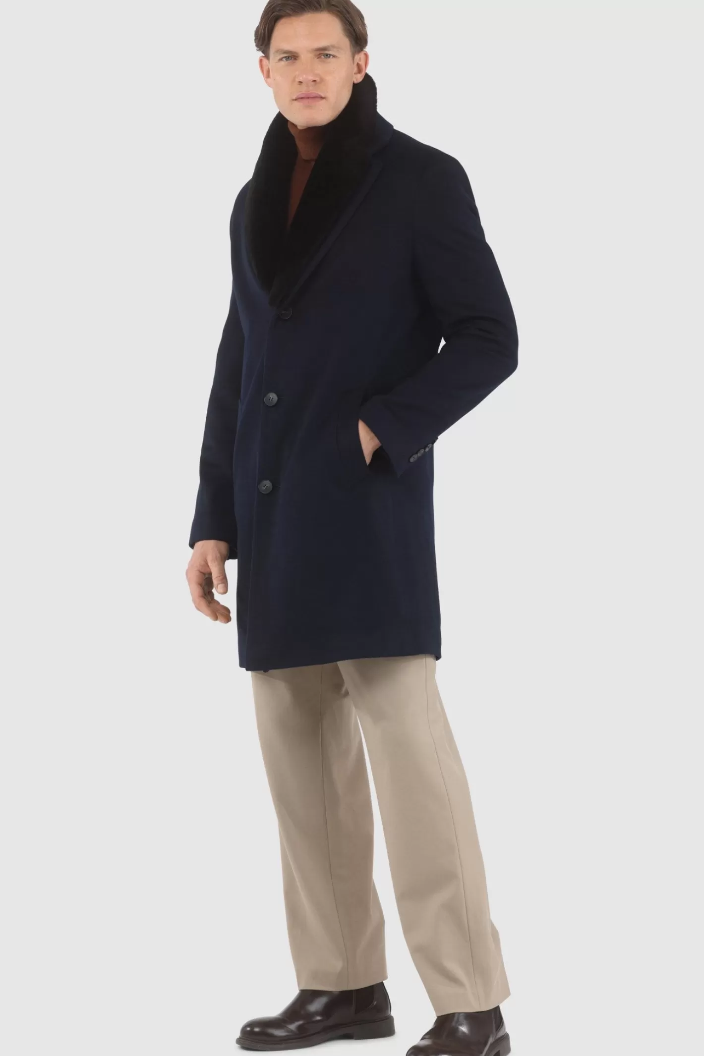 GORSKI Montreal Men's Loro Piana Cashmere Short Coat With Detachable Select Shearling Lamb Collar