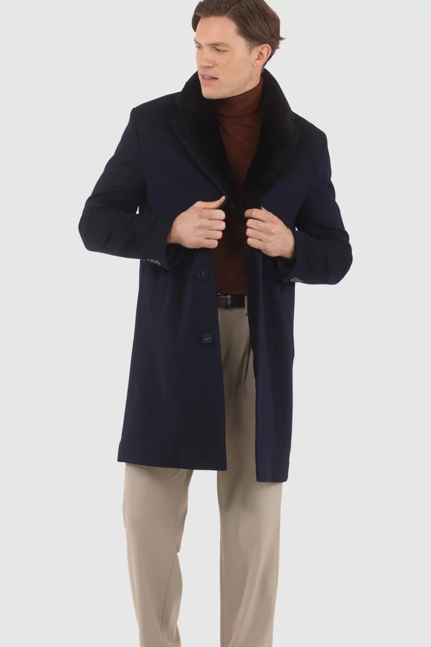 GORSKI Montreal Men's Loro Piana Cashmere Short Coat With Detachable Select Shearling Lamb Collar