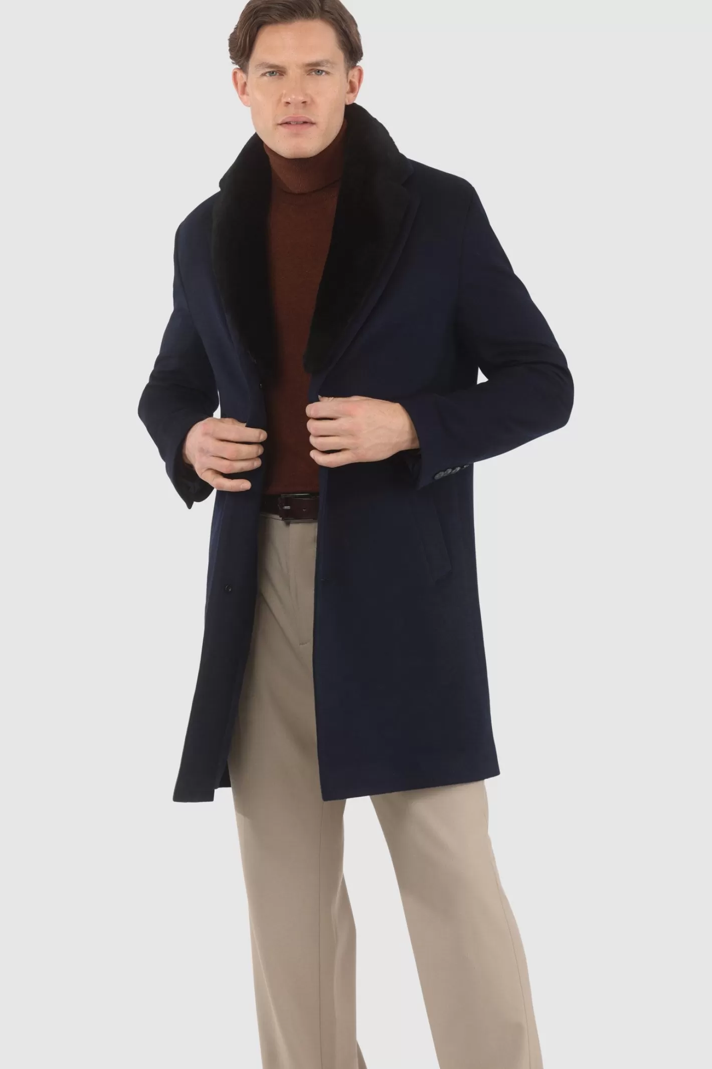 GORSKI Montreal Men's Loro Piana Cashmere Short Coat With Detachable Select Shearling Lamb Collar