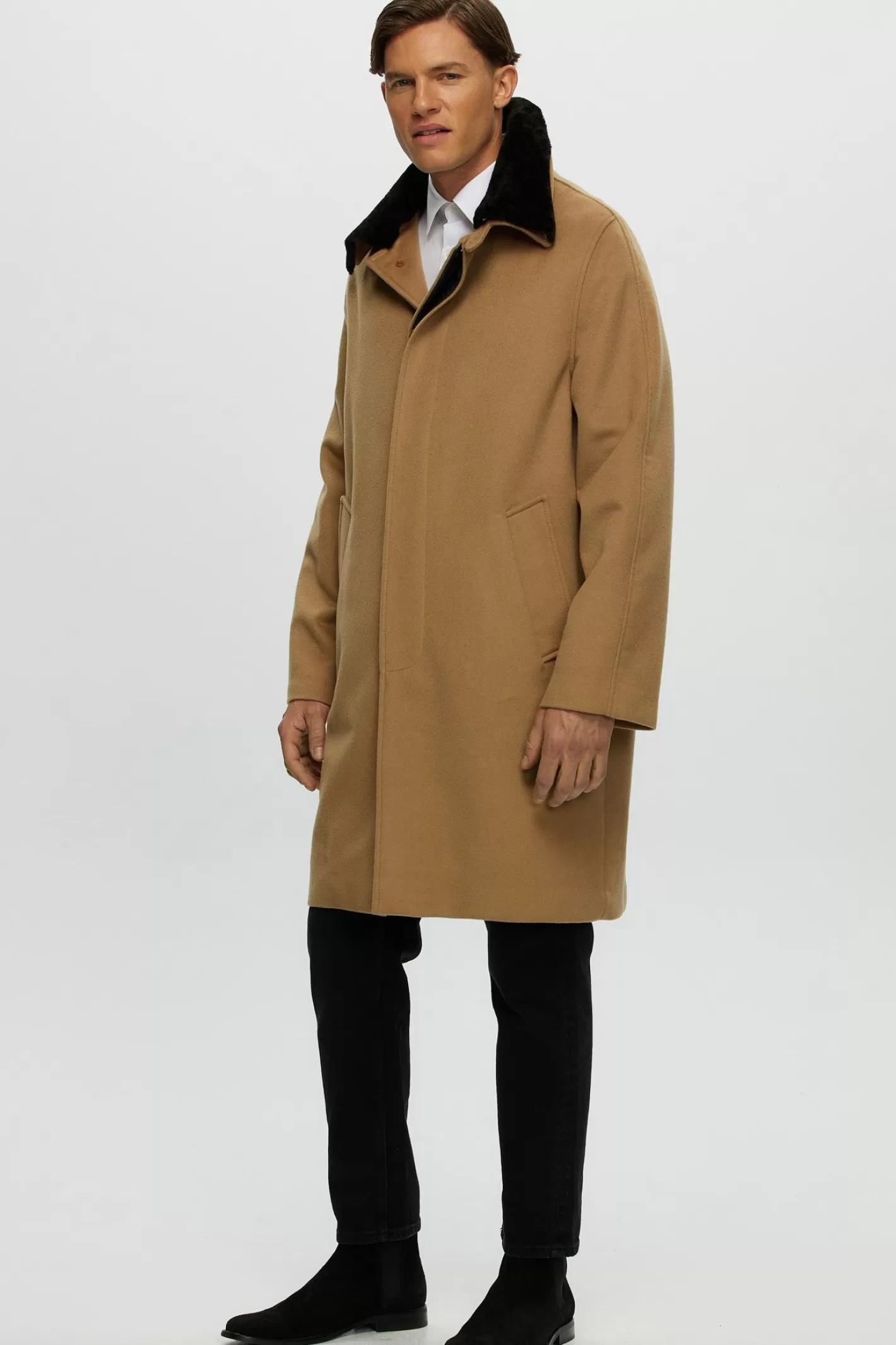 GORSKI Montreal Men's Loro Piana Cashmere Short Coat With Detachable Select Shearling Lamb Collar