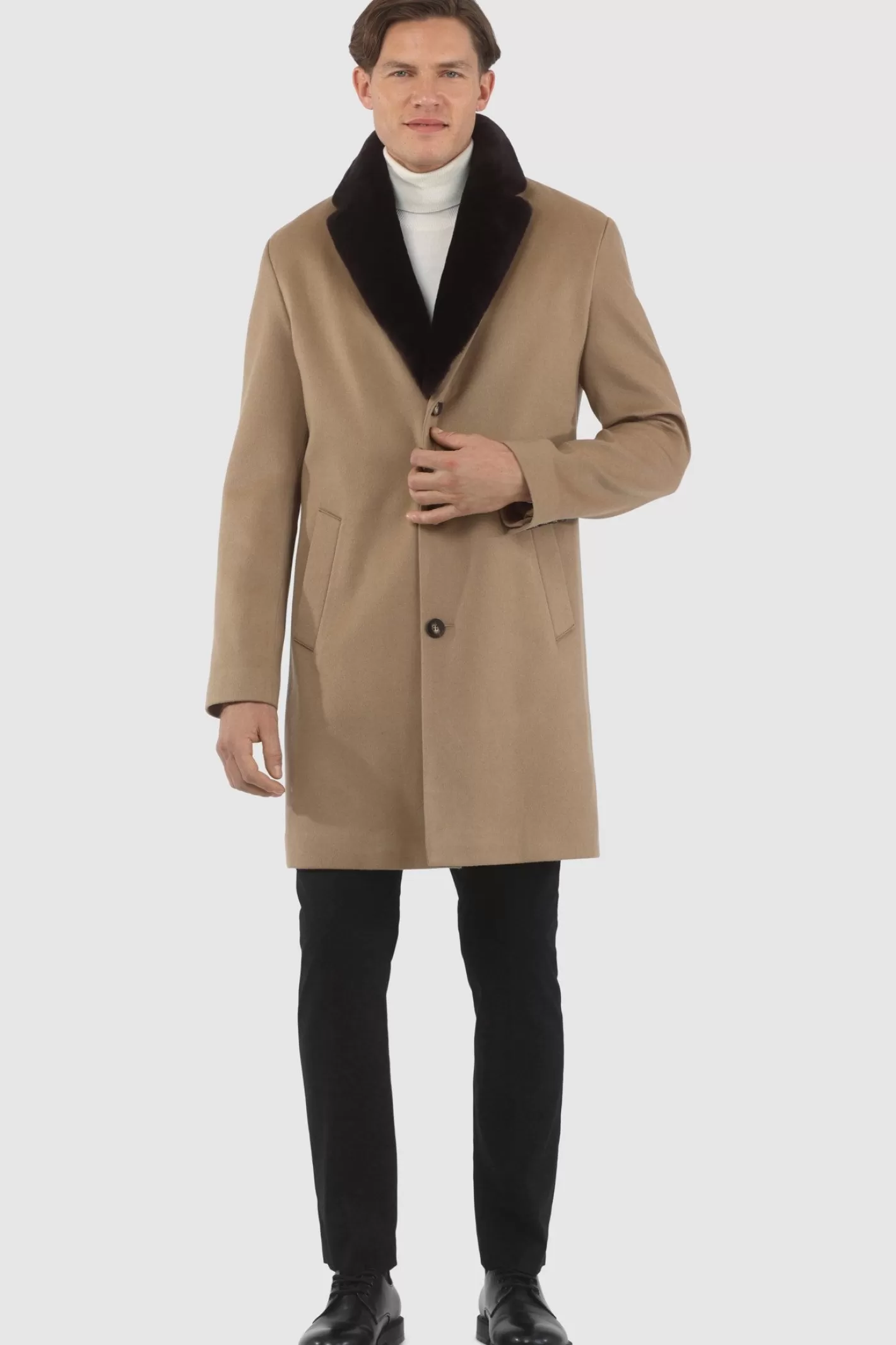 GORSKI Montreal Men's Loro Piana Cashmere Short Coat With Detachable Select Shearling Lamb Collar