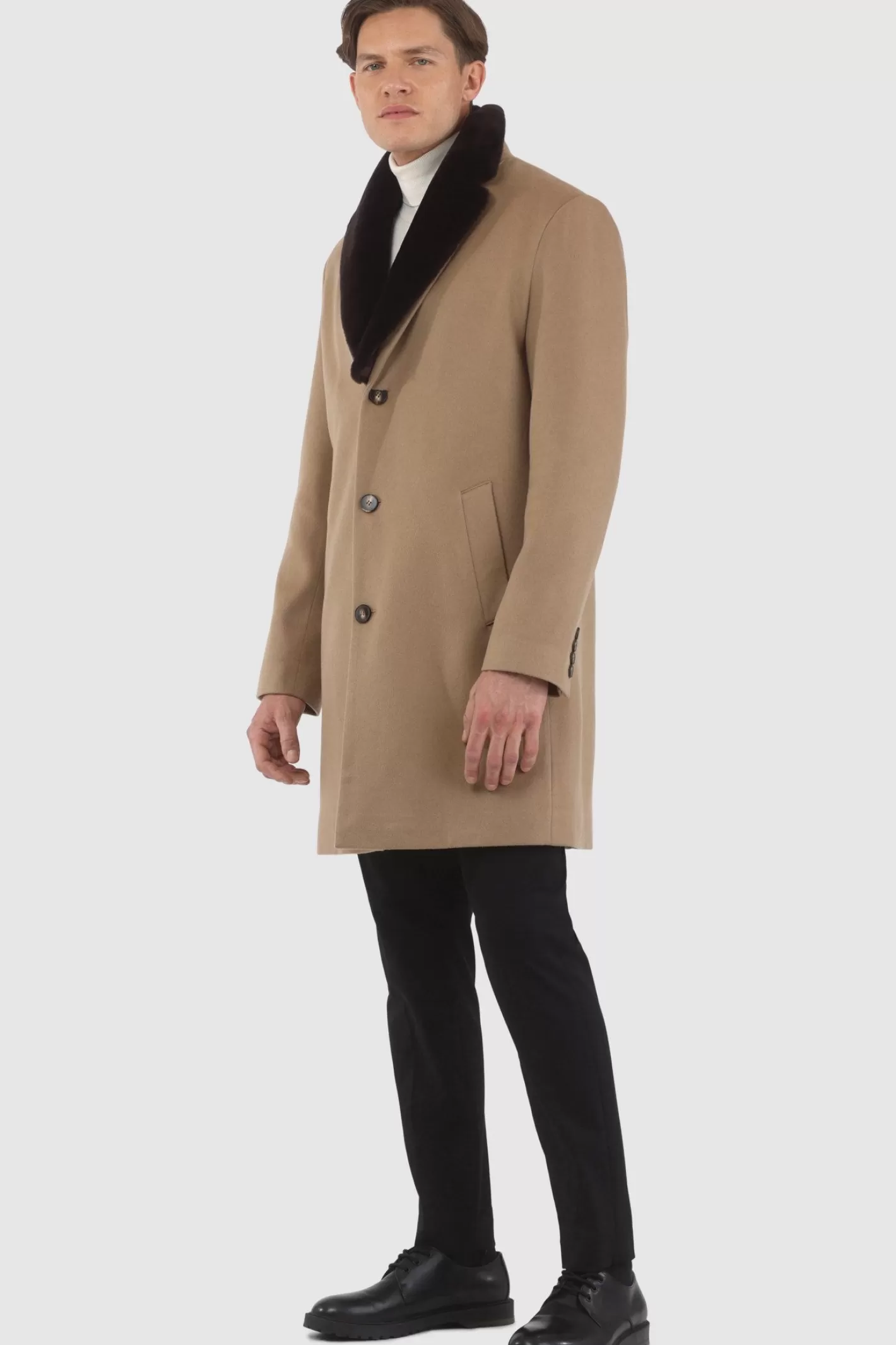GORSKI Montreal Men's Loro Piana Cashmere Short Coat With Detachable Select Shearling Lamb Collar