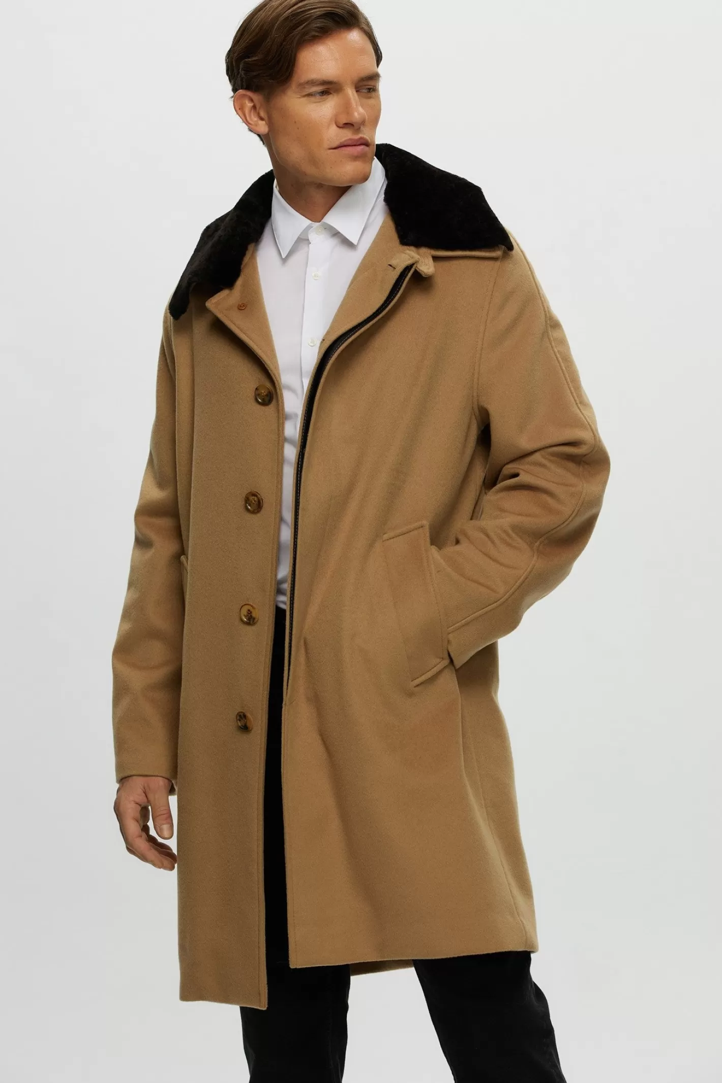GORSKI Montreal Men's Loro Piana Cashmere Short Coat With Detachable Select Shearling Lamb Collar