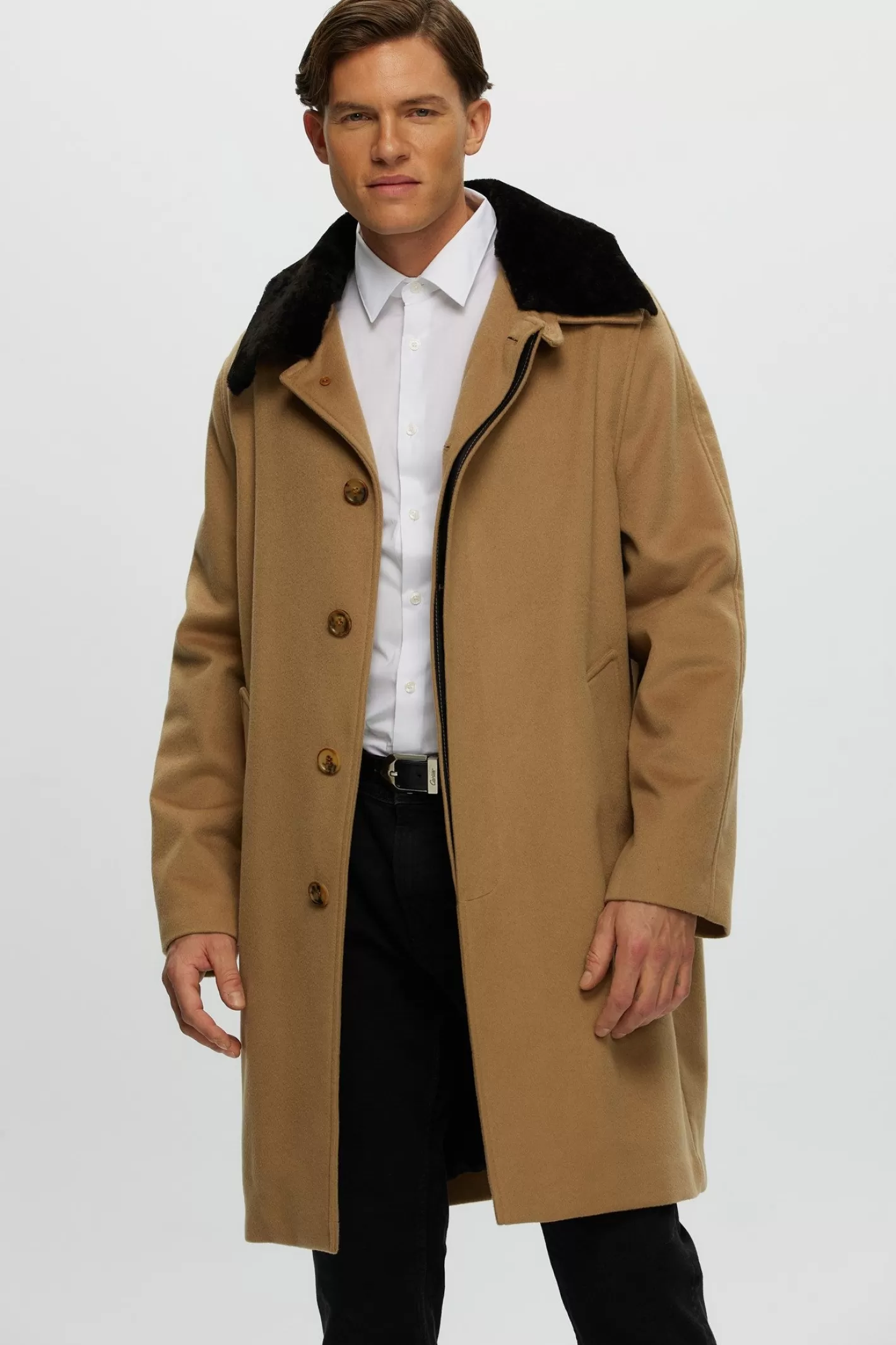 GORSKI Montreal Men's Loro Piana Cashmere Short Coat With Detachable Select Shearling Lamb Collar