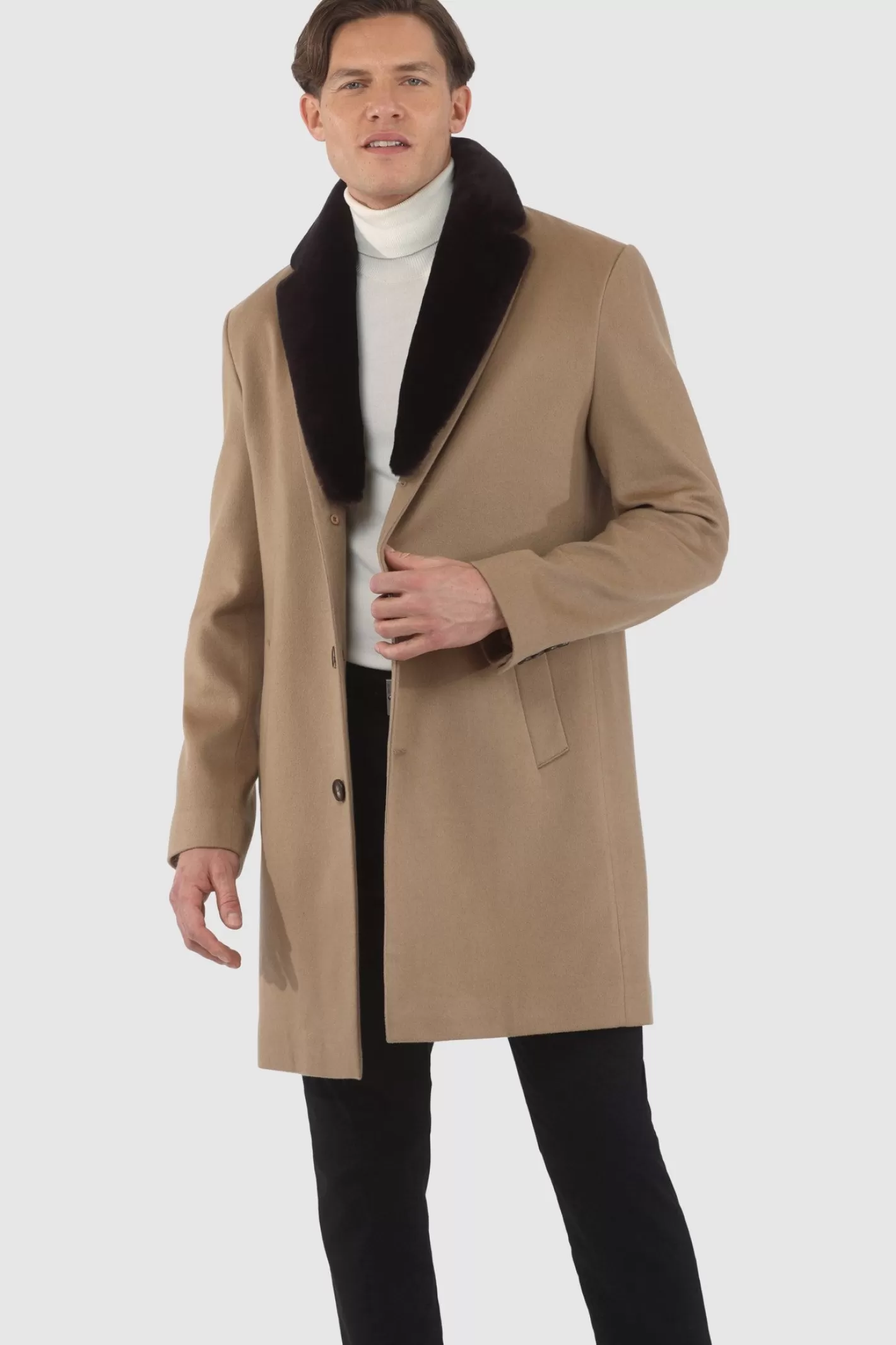 GORSKI Montreal Men's Loro Piana Cashmere Short Coat With Detachable Select Shearling Lamb Collar