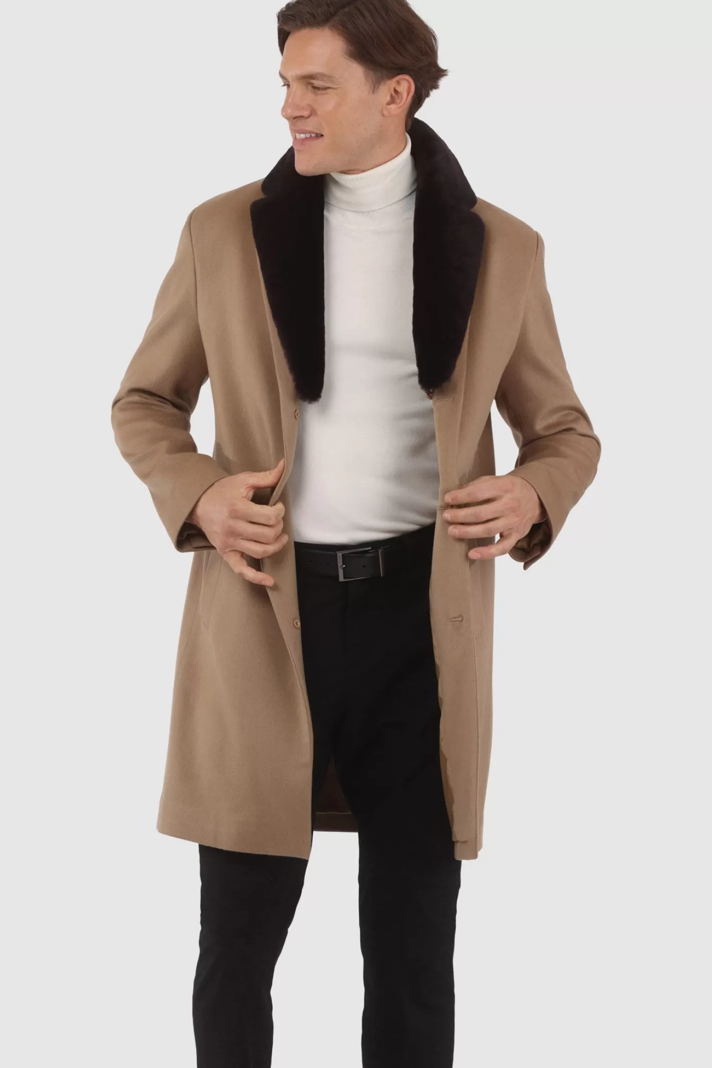 GORSKI Montreal Men's Loro Piana Cashmere Short Coat With Detachable Select Shearling Lamb Collar