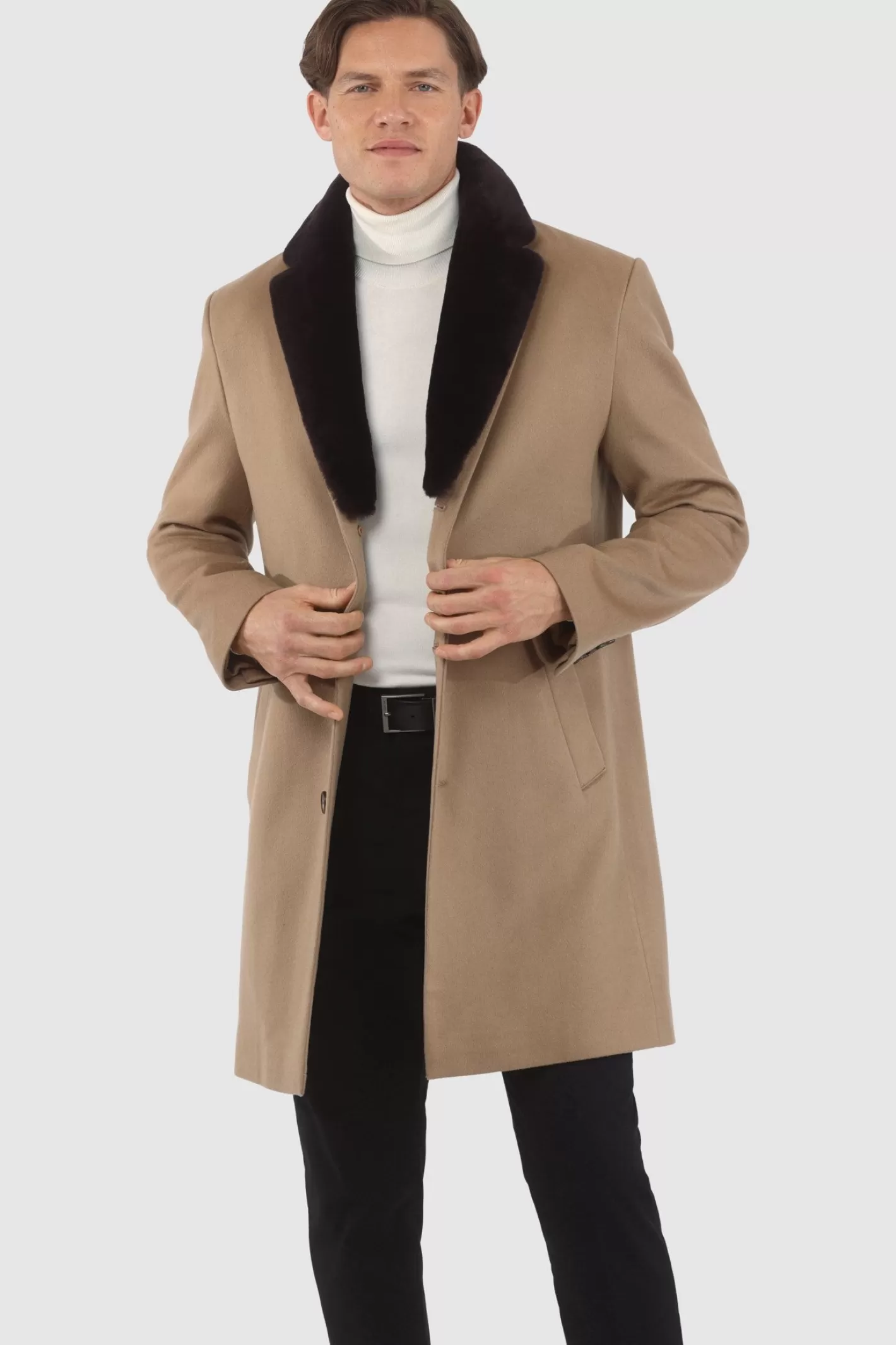 GORSKI Montreal Men's Loro Piana Cashmere Short Coat With Detachable Select Shearling Lamb Collar