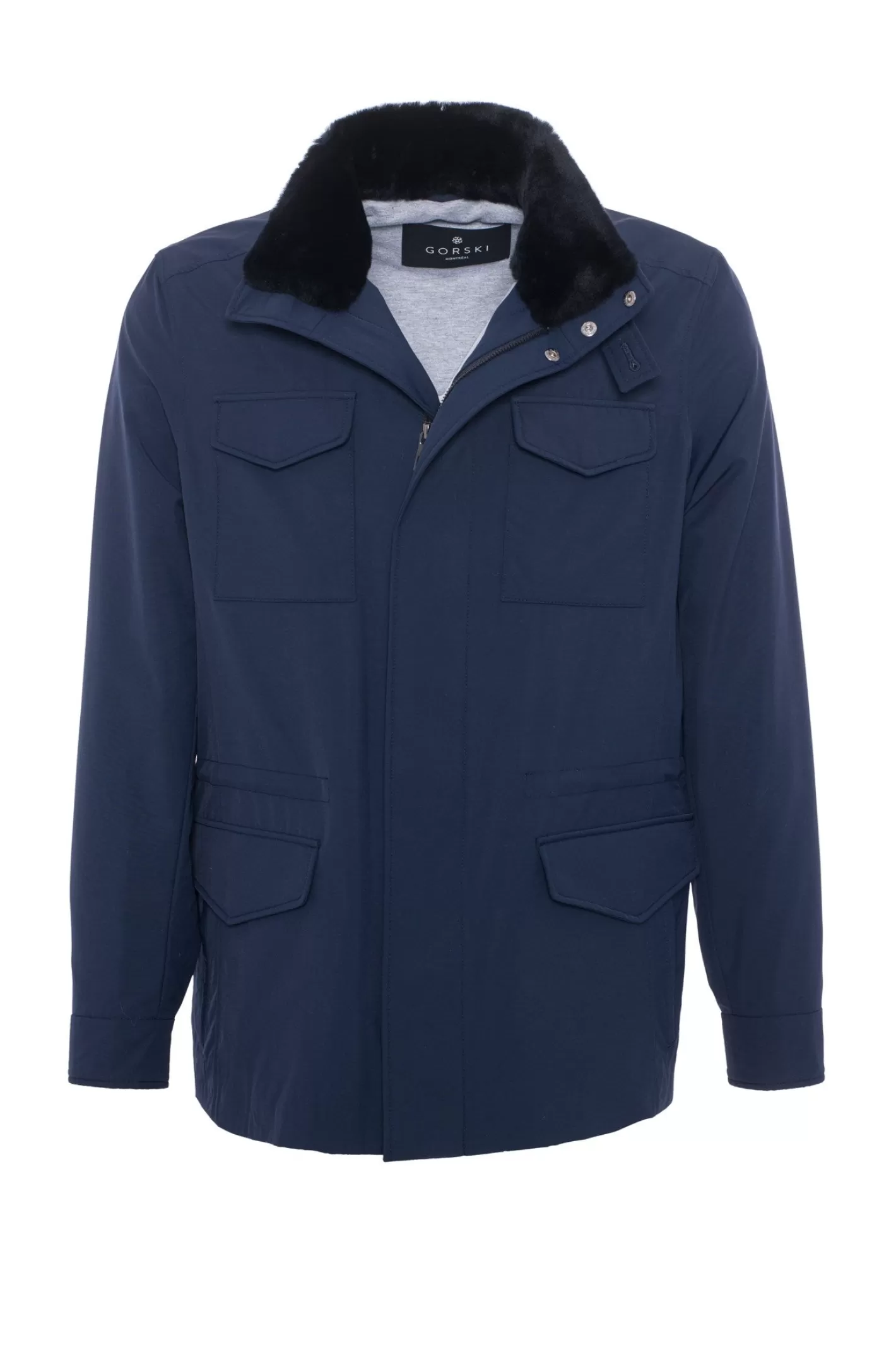 GORSKI Montreal Men's Loro Piana Storm System Lined Jacket W/ Det. Shearling Lamb Collar, Concealed Hood