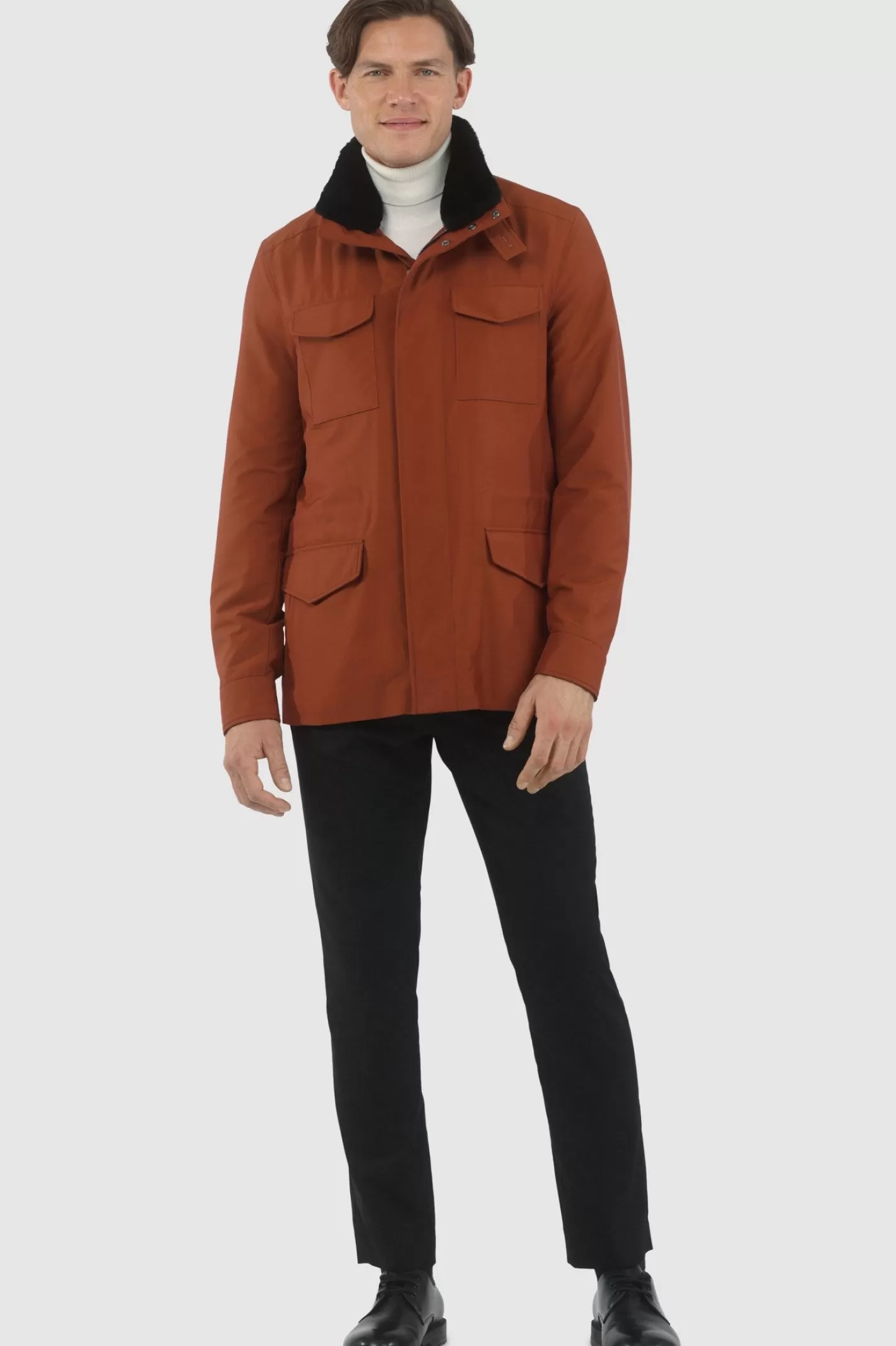 GORSKI Montreal Men's Loro Piana Storm System Lined Jacket W/ Det. Shearling Lamb Collar, Concealed Hood