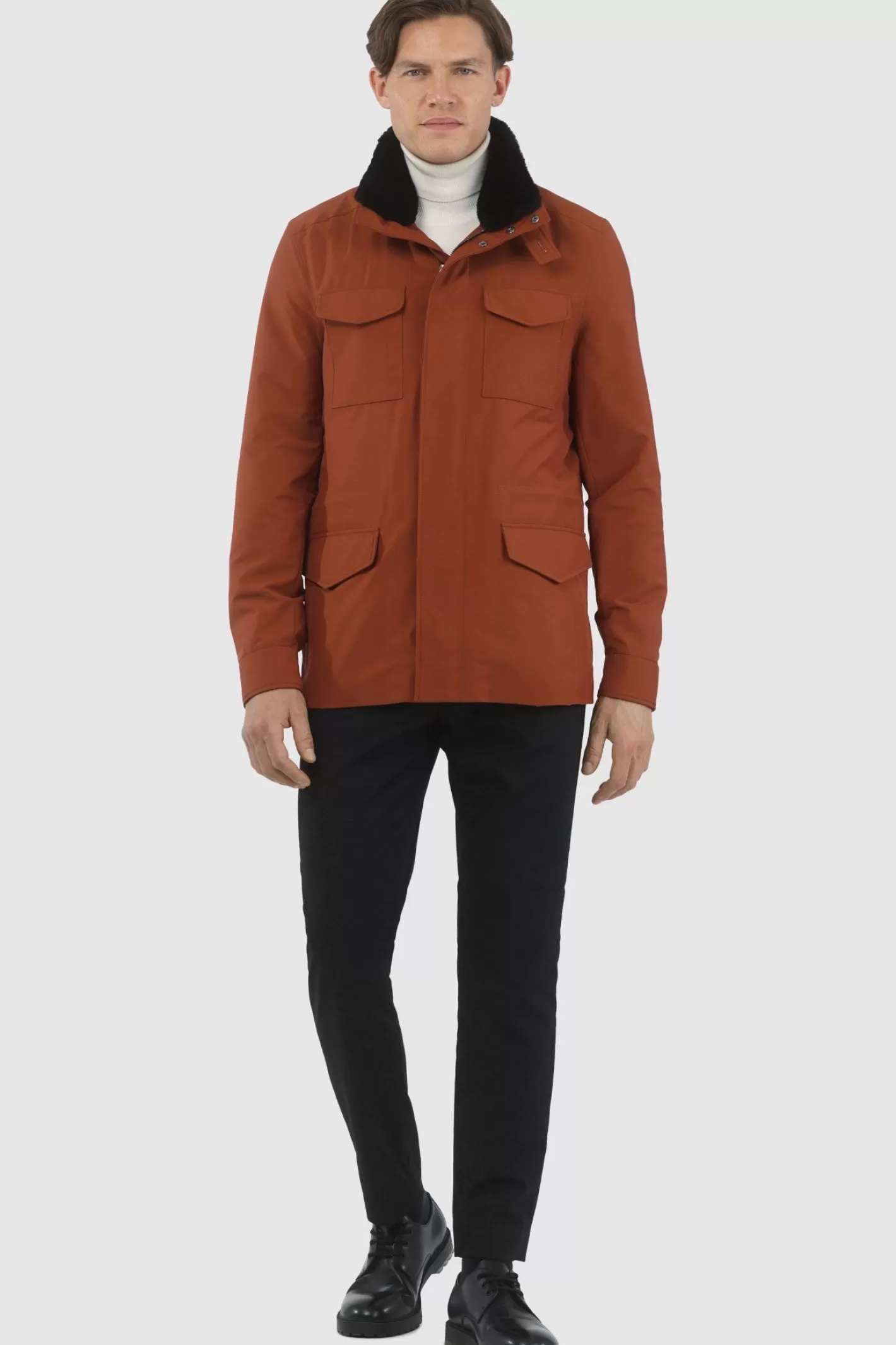 GORSKI Montreal Men's Loro Piana Storm System Lined Jacket W/ Det. Shearling Lamb Collar, Concealed Hood