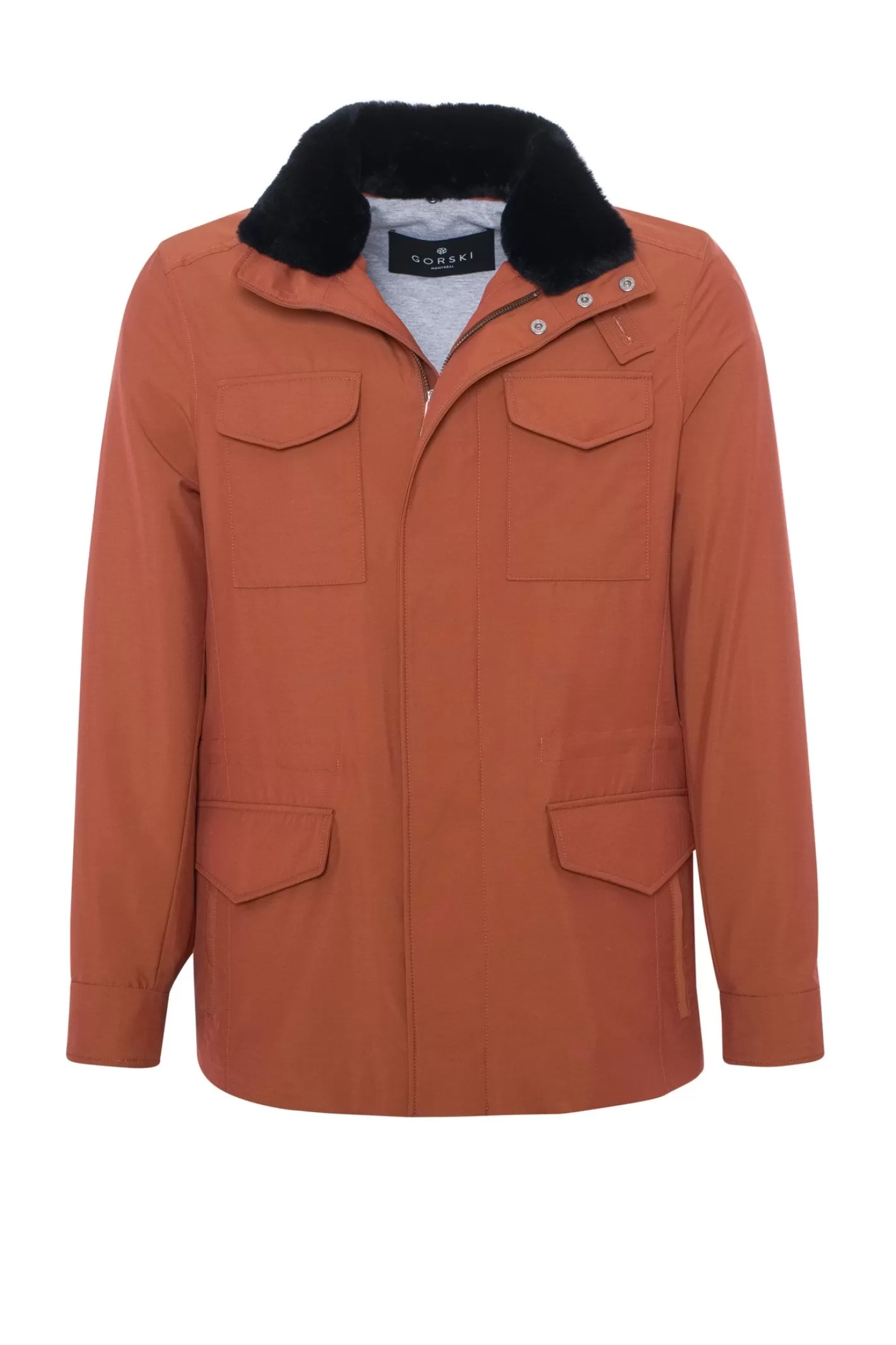 GORSKI Montreal Men's Loro Piana Storm System Lined Jacket W/ Det. Shearling Lamb Collar, Concealed Hood
