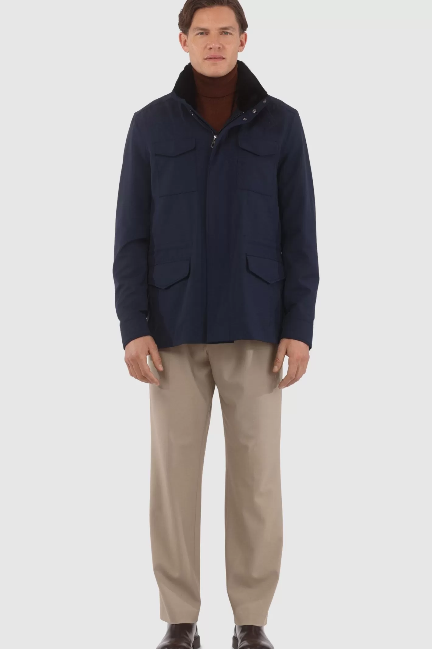 GORSKI Montreal Men's Loro Piana Storm System Lined Jacket W/ Det. Shearling Lamb Collar, Concealed Hood
