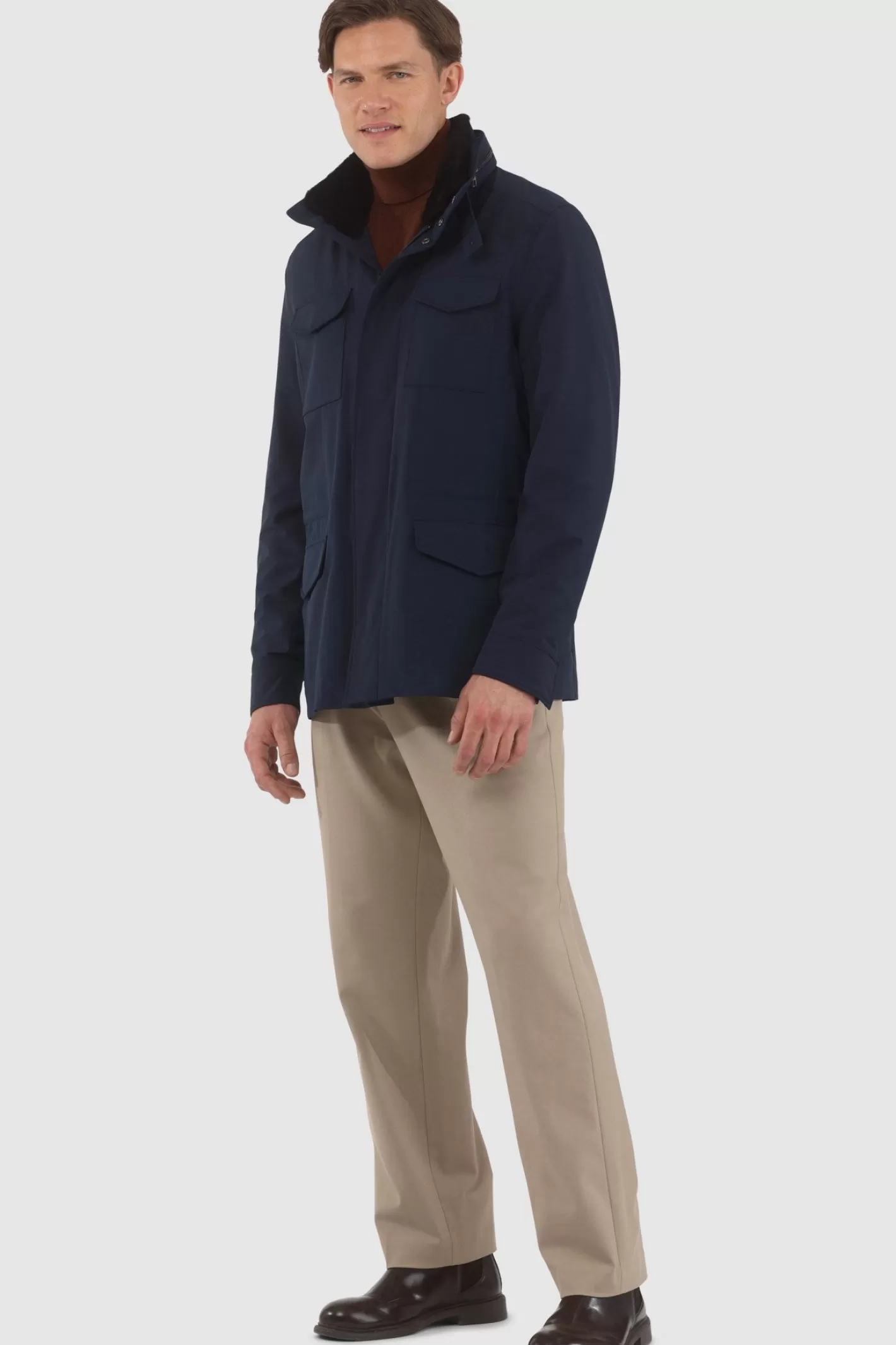 GORSKI Montreal Men's Loro Piana Storm System Lined Jacket W/ Det. Shearling Lamb Collar, Concealed Hood