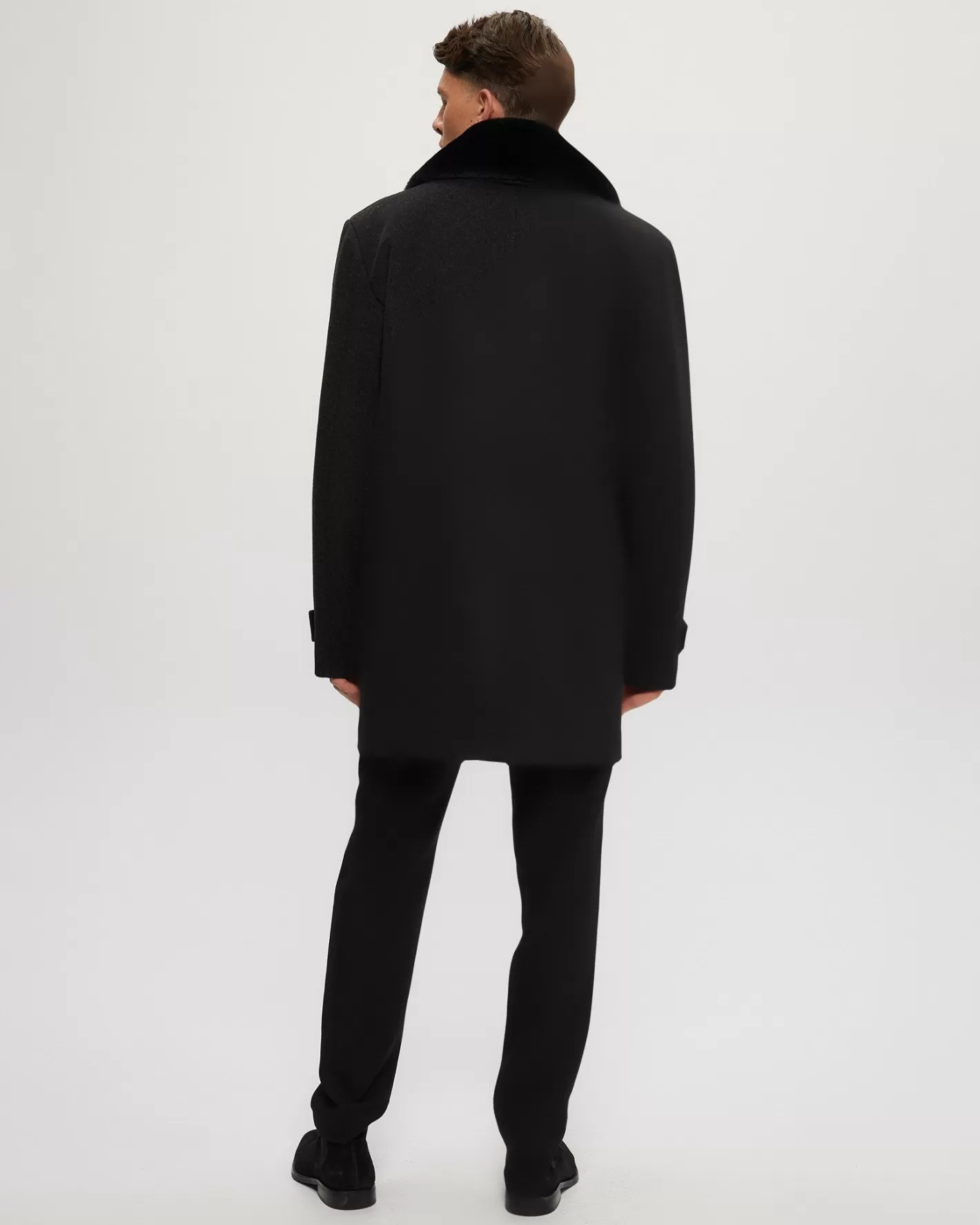 GORSKI Montreal Men's Loro Piana Wool Coat With Detachable Merino Shearling Lamb Collar