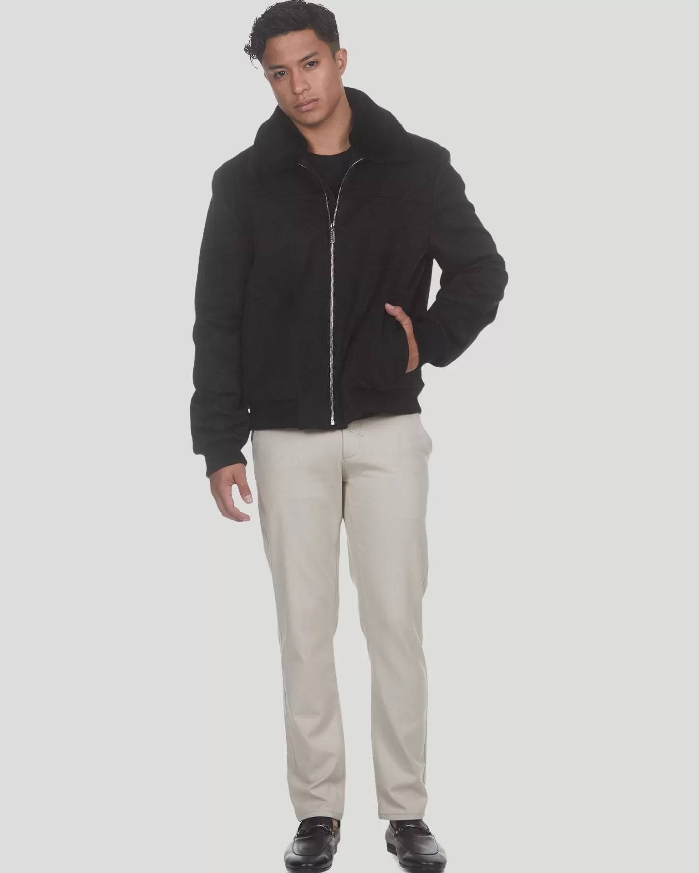 GORSKI Montreal Men's Loro Piana Wool Jacket With Detachable Select Shearling Lamb Collar