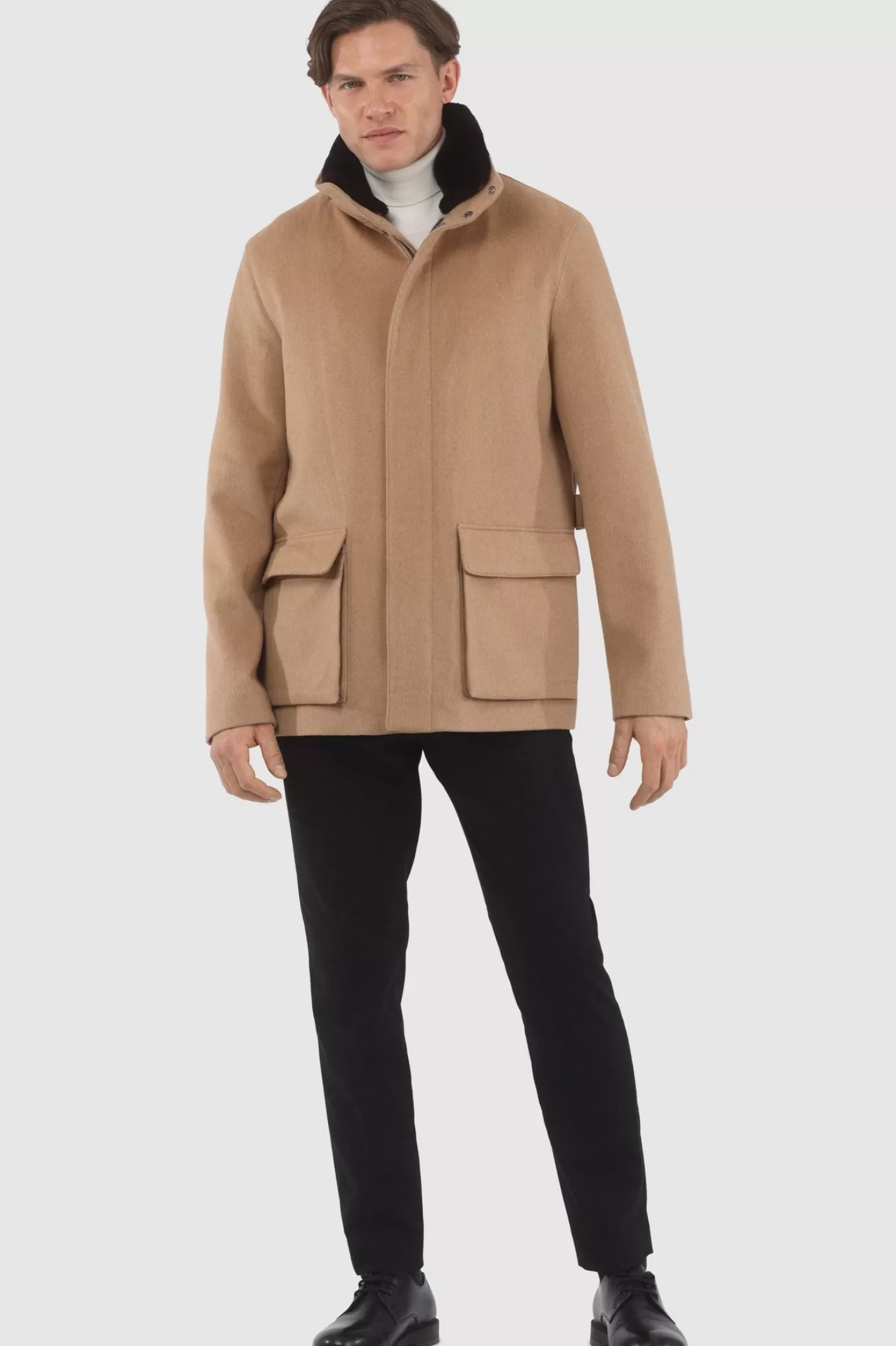 GORSKI Montreal Men's Loro Piana Wool Jacket With Detachable Select Shearling Lamb Collar