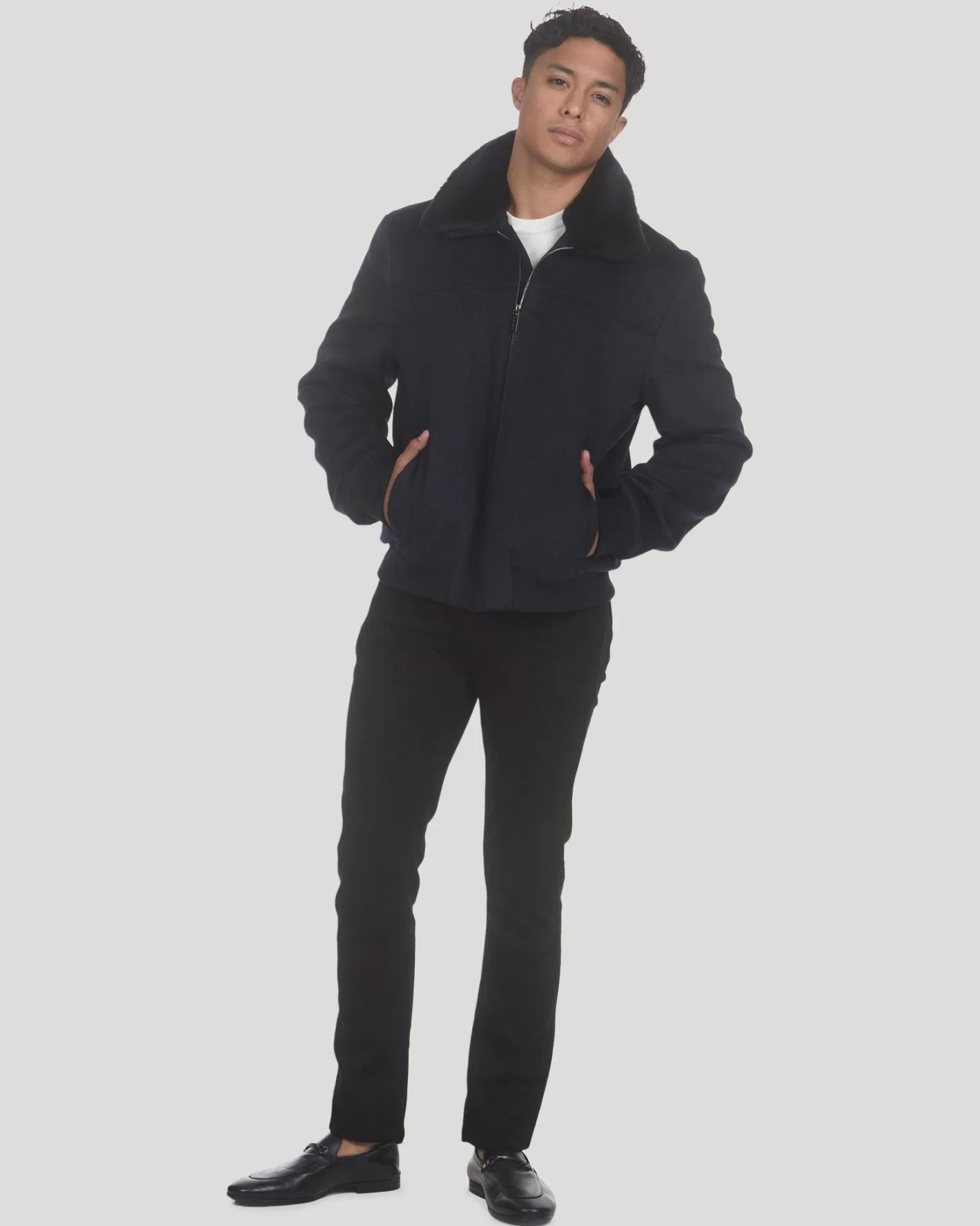 GORSKI Montreal Men's Loro Piana Wool Jacket With Detachable Select Shearling Lamb Collar
