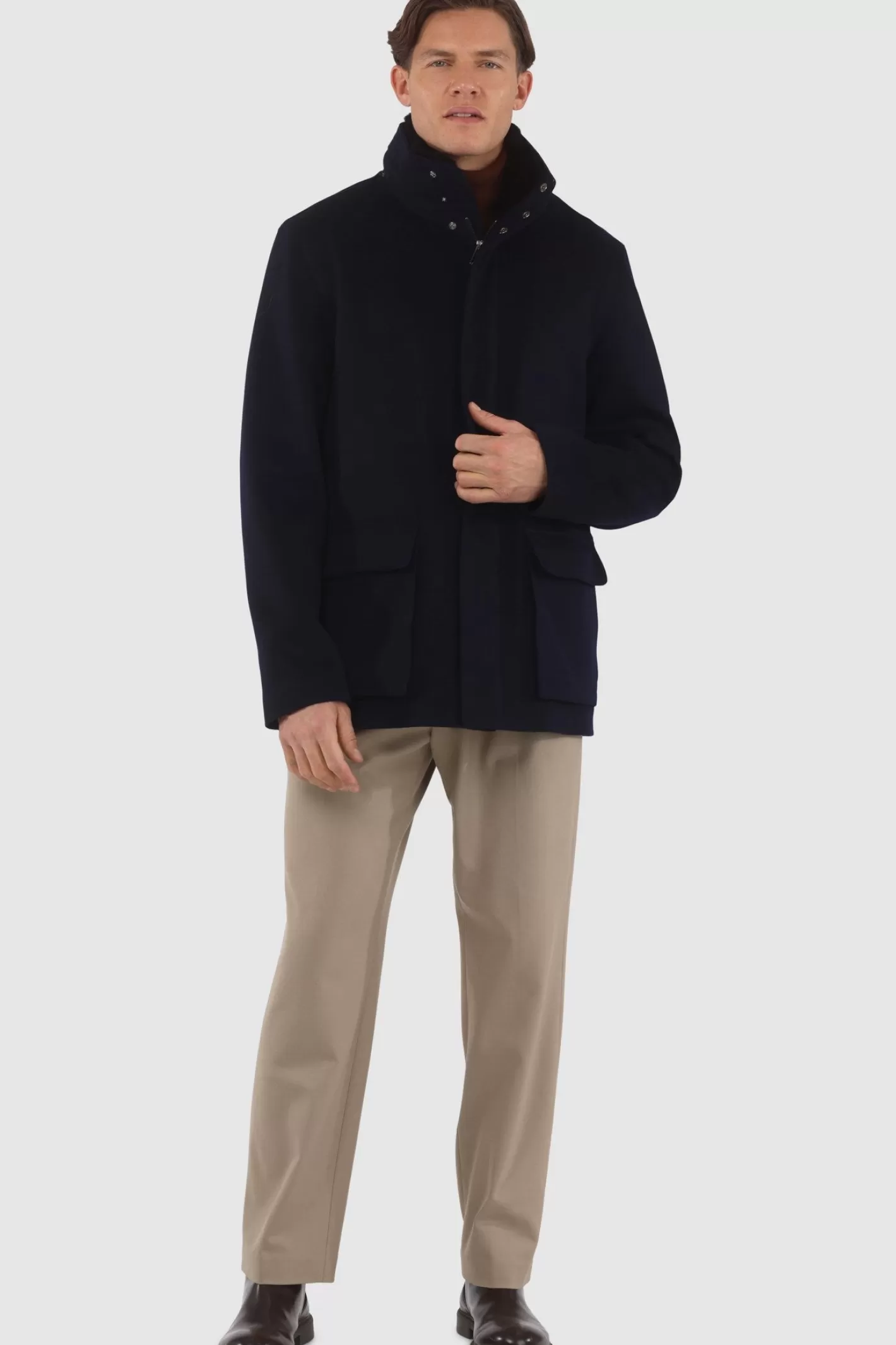 GORSKI Montreal Men's Loro Piana Wool Jacket With Detachable Select Shearling Lamb Collar