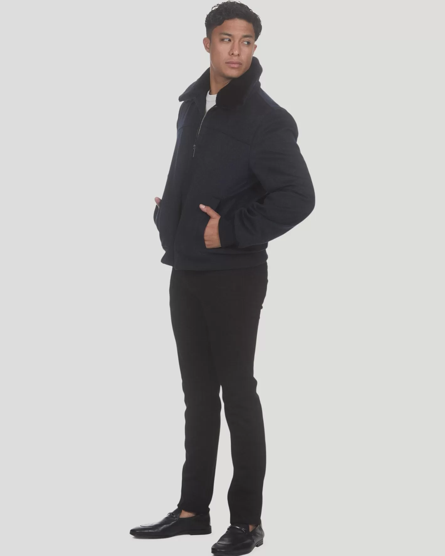 GORSKI Montreal Men's Loro Piana Wool Jacket With Detachable Select Shearling Lamb Collar
