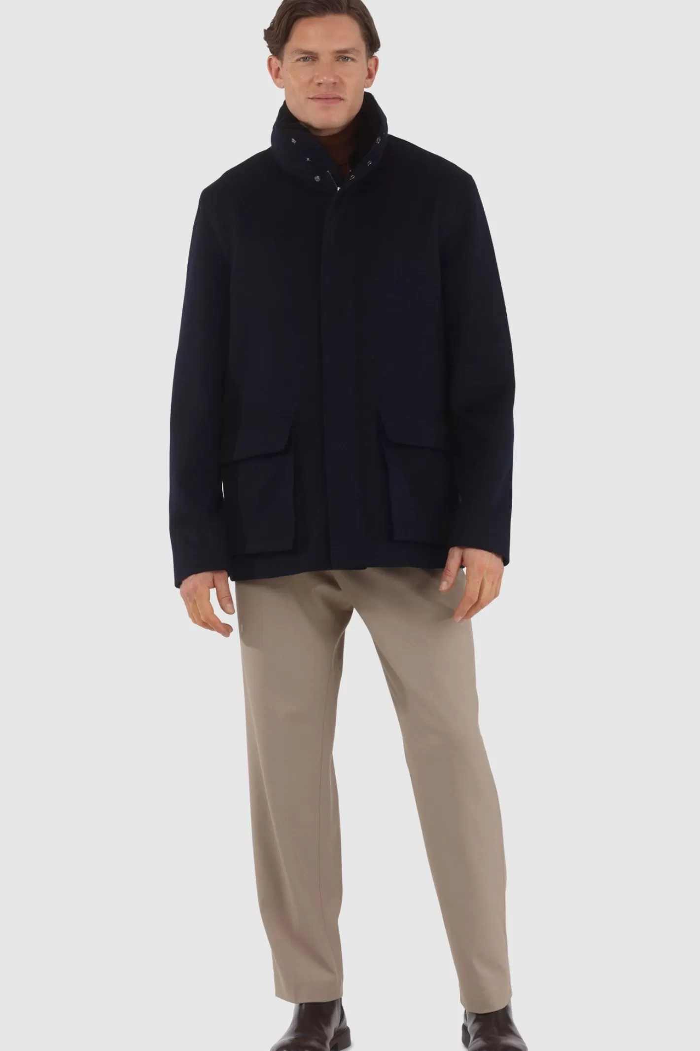 GORSKI Montreal Men's Loro Piana Wool Jacket With Detachable Select Shearling Lamb Collar