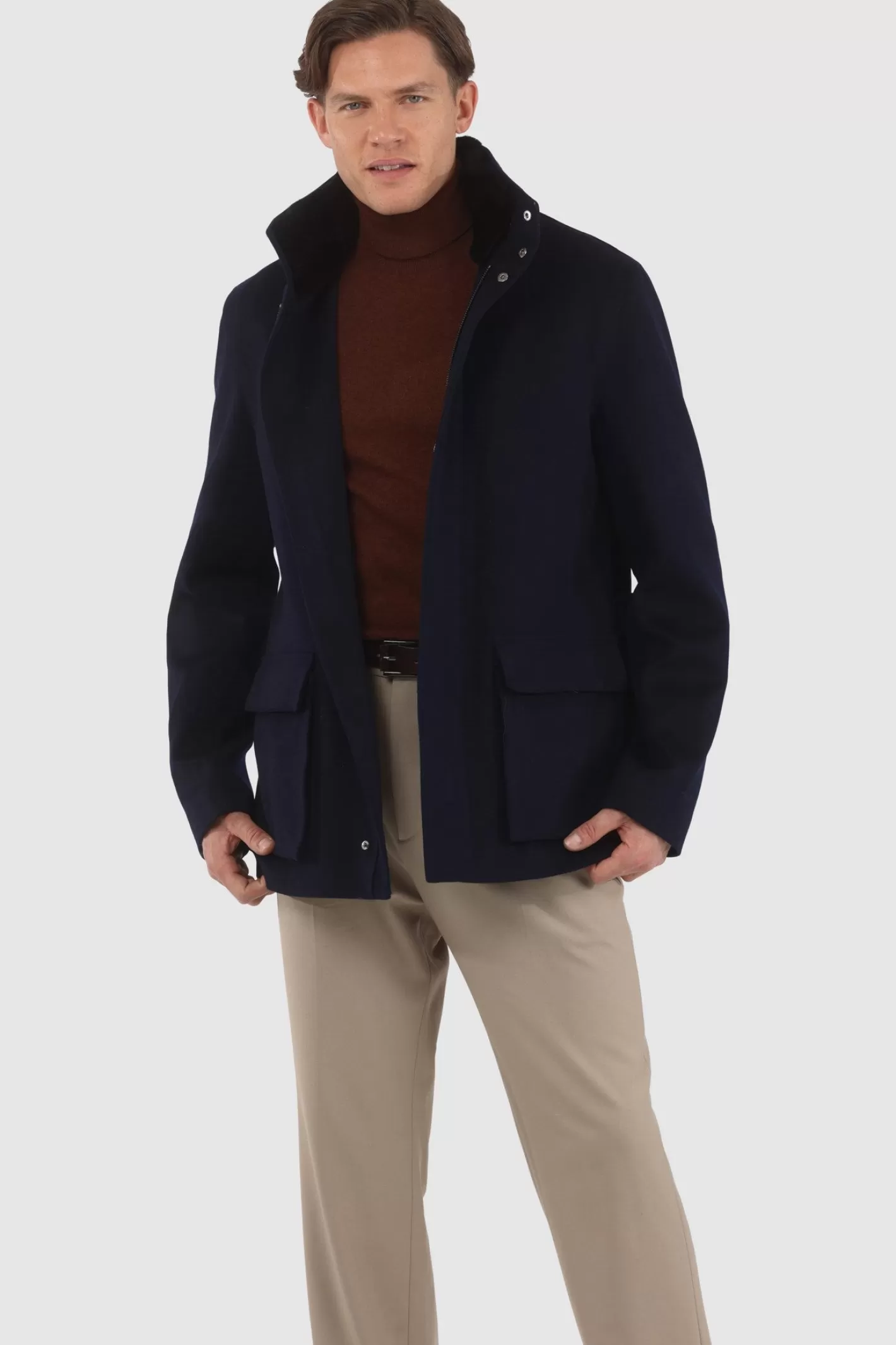 GORSKI Montreal Men's Loro Piana Wool Jacket With Detachable Select Shearling Lamb Collar