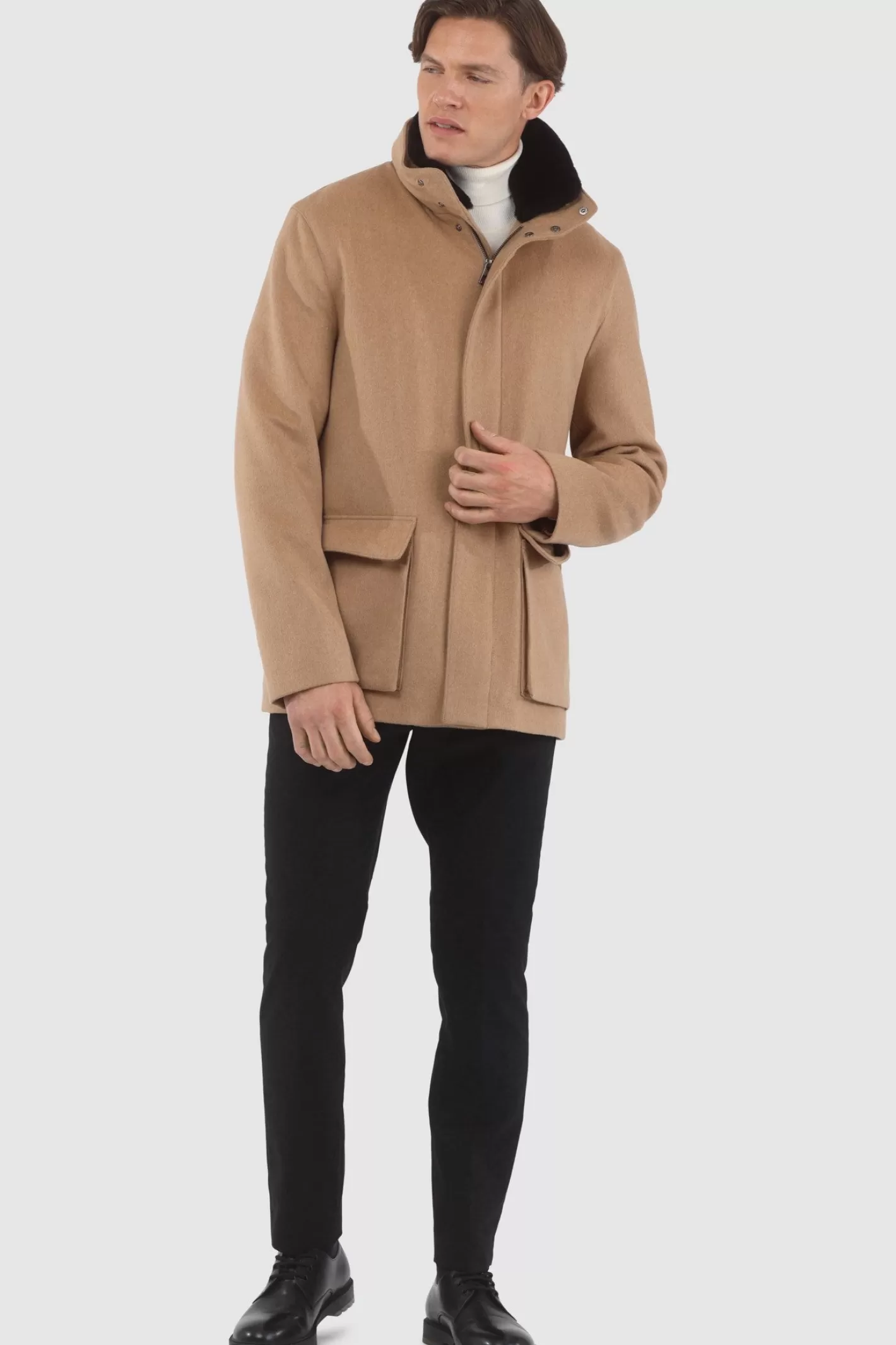 GORSKI Montreal Men's Loro Piana Wool Jacket With Detachable Select Shearling Lamb Collar
