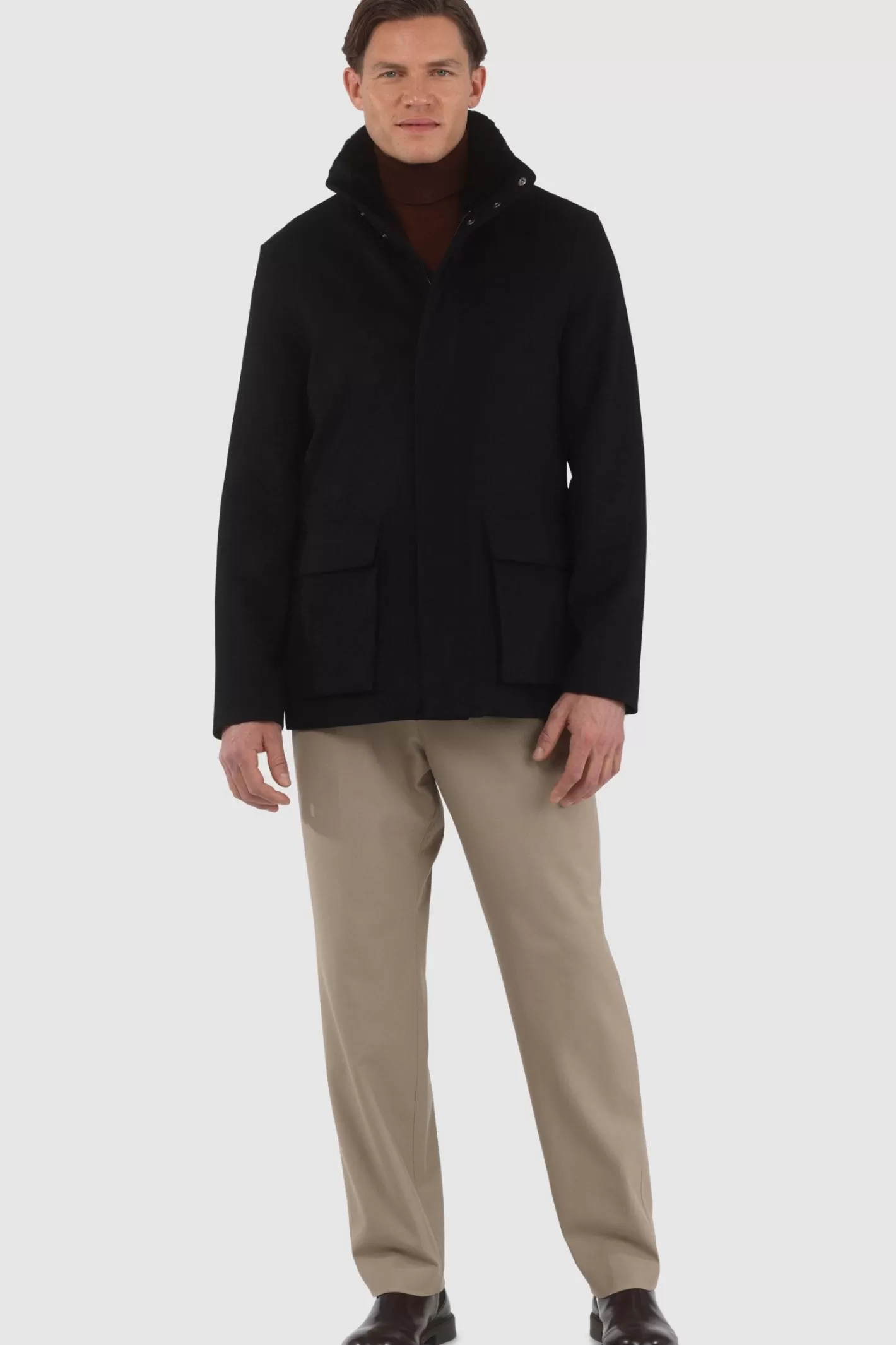 GORSKI Montreal Men's Loro Piana Wool Jacket With Detachable Select Shearling Lamb Collar