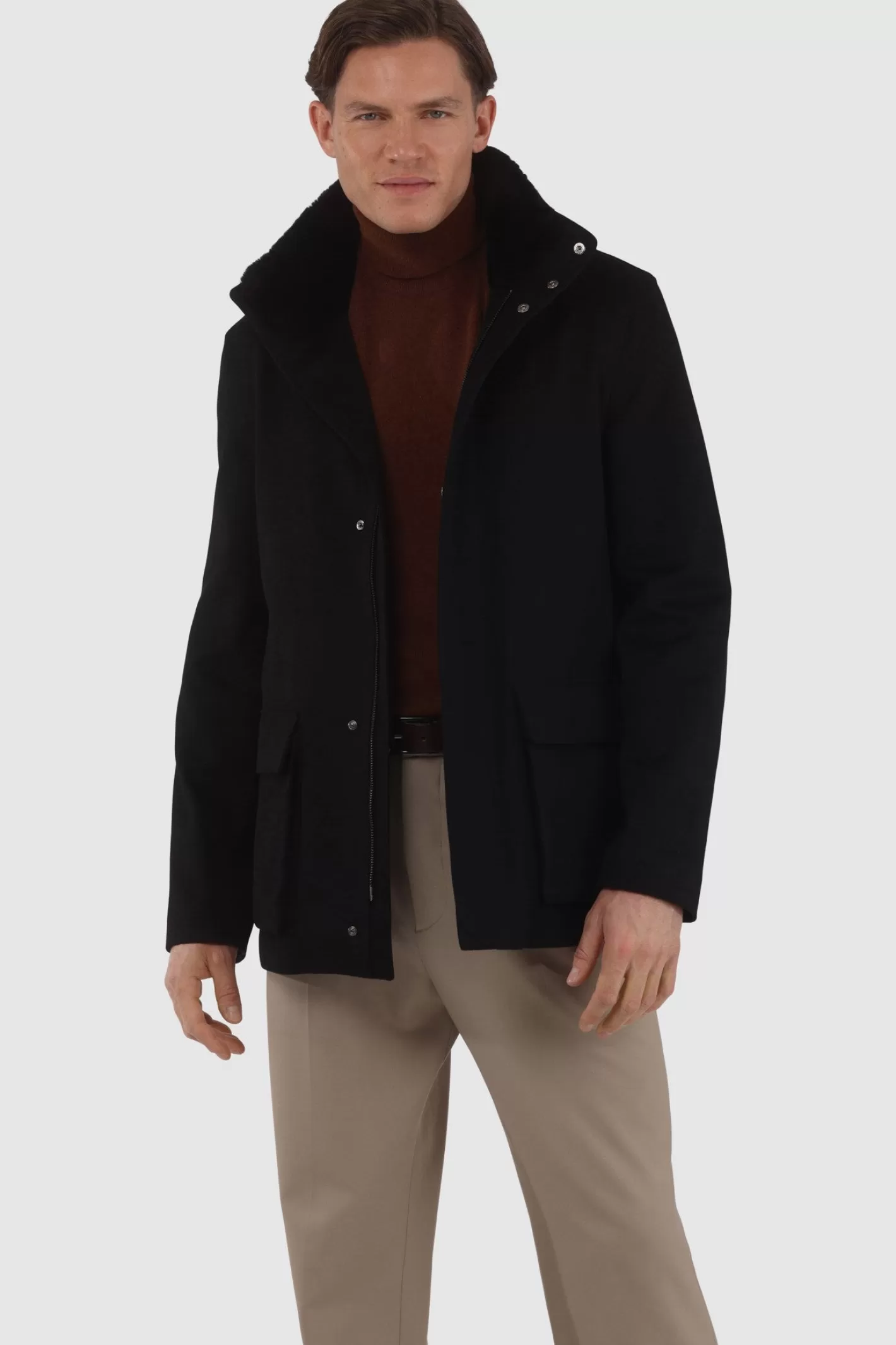 GORSKI Montreal Men's Loro Piana Wool Jacket With Detachable Select Shearling Lamb Collar