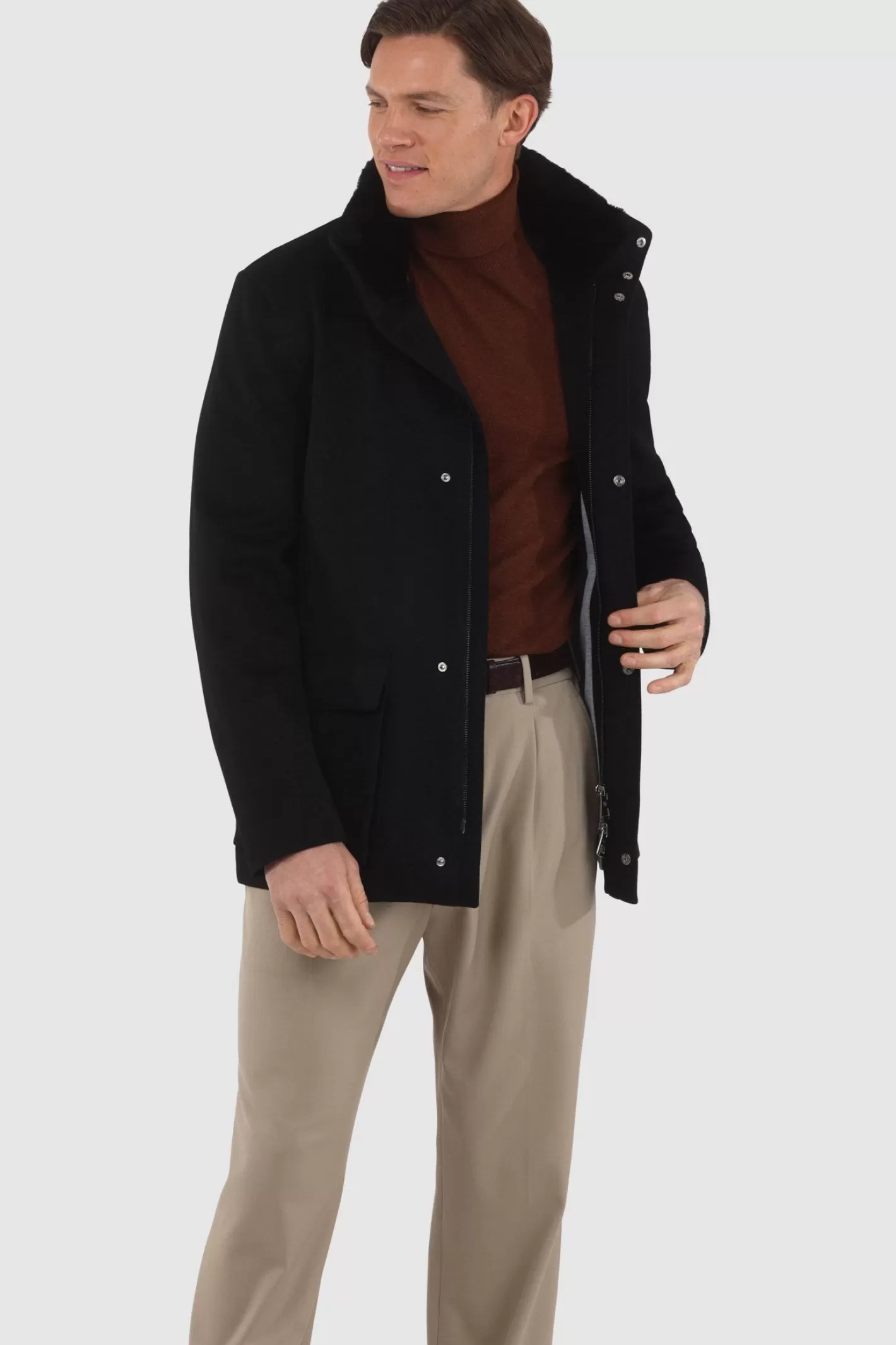 GORSKI Montreal Men's Loro Piana Wool Jacket With Detachable Select Shearling Lamb Collar