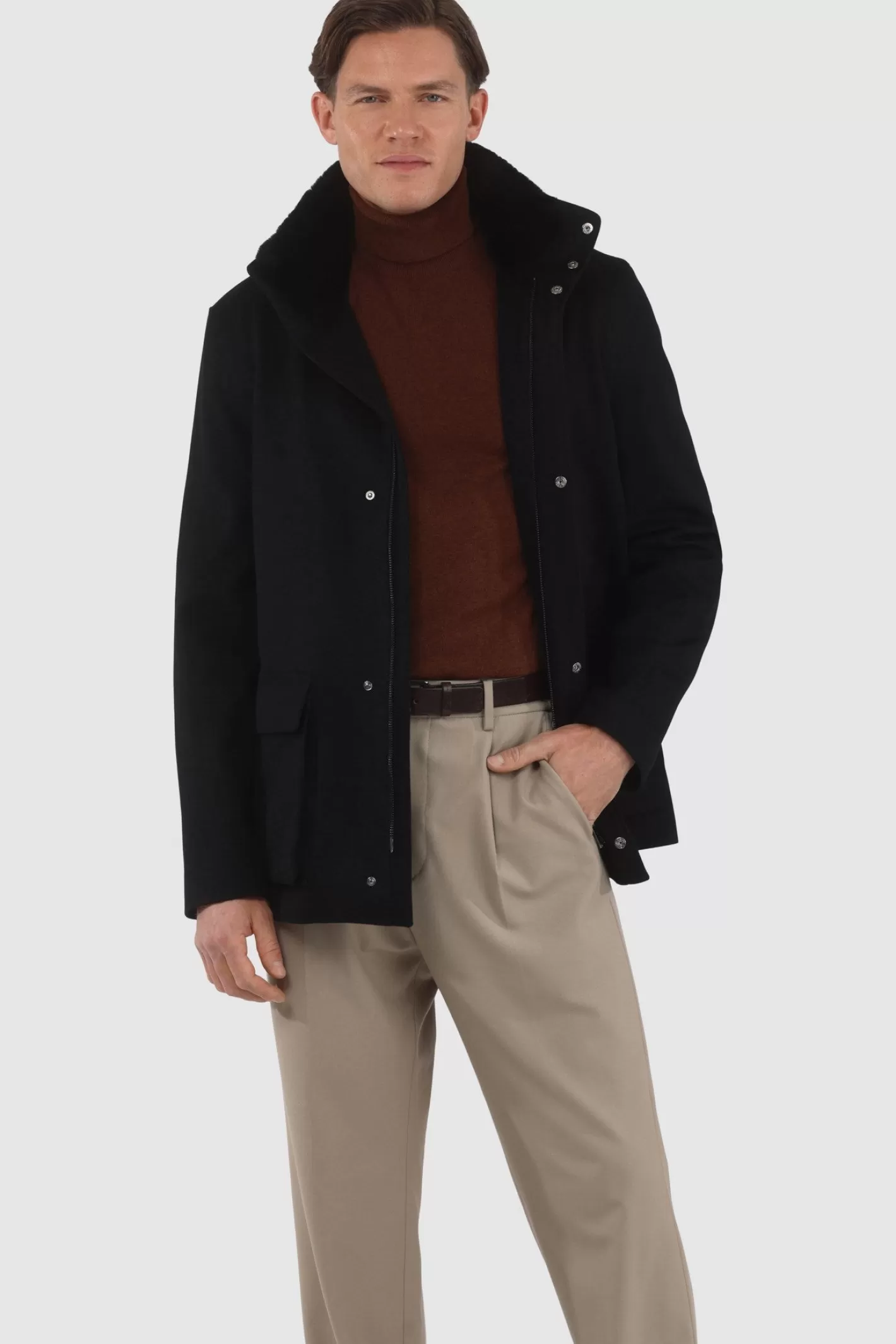 GORSKI Montreal Men's Loro Piana Wool Jacket With Detachable Select Shearling Lamb Collar