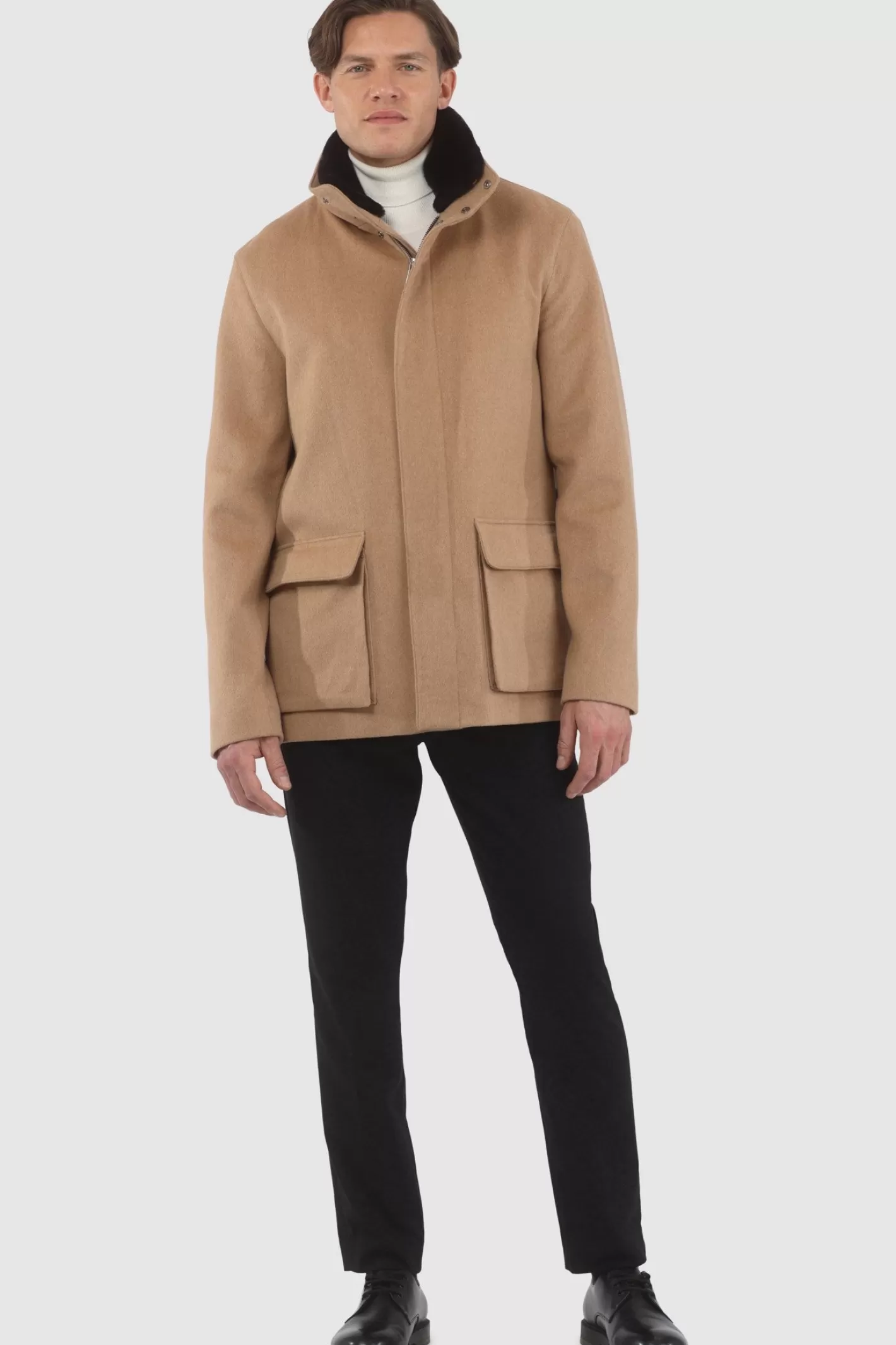 GORSKI Montreal Men's Loro Piana Wool Jacket With Detachable Select Shearling Lamb Collar