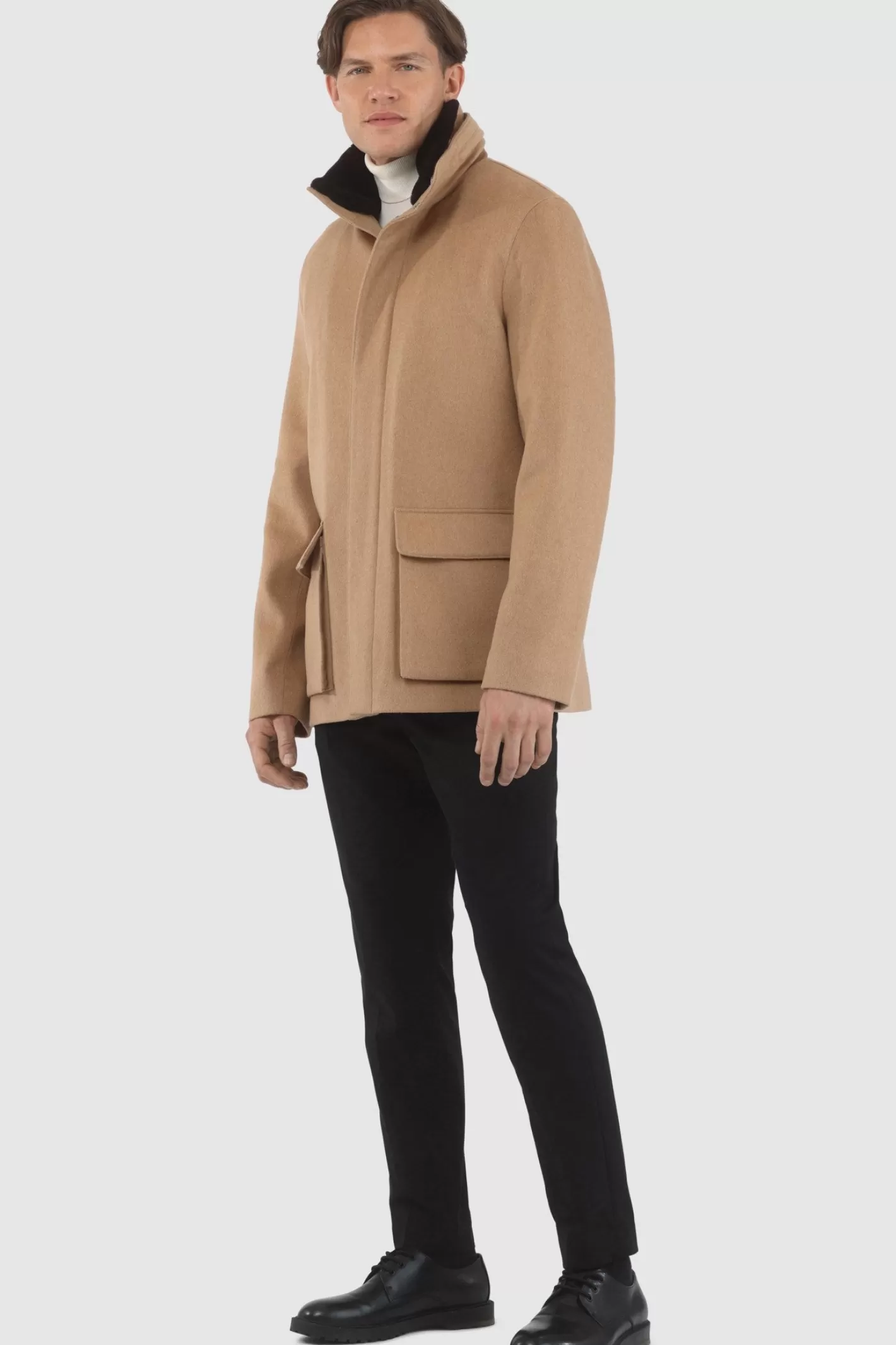 GORSKI Montreal Men's Loro Piana Wool Jacket With Detachable Select Shearling Lamb Collar