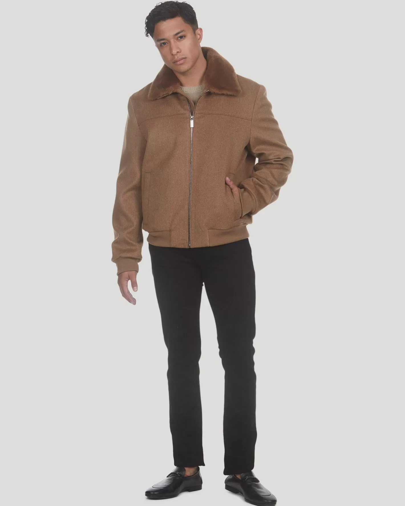 GORSKI Montreal Men's Loro Piana Wool Jacket With Detachable Select Shearling Lamb Collar