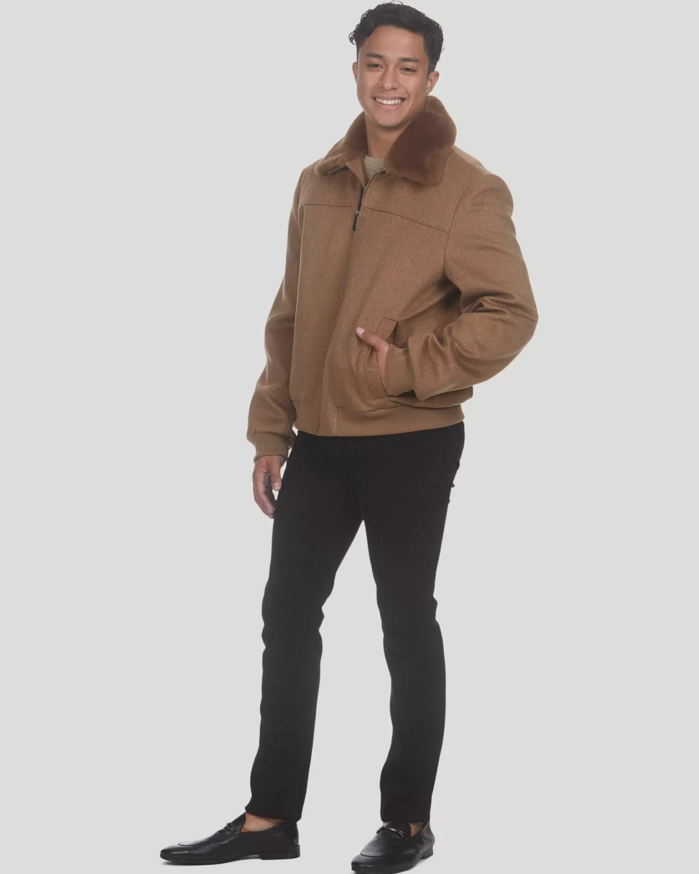 GORSKI Montreal Men's Loro Piana Wool Jacket With Detachable Select Shearling Lamb Collar
