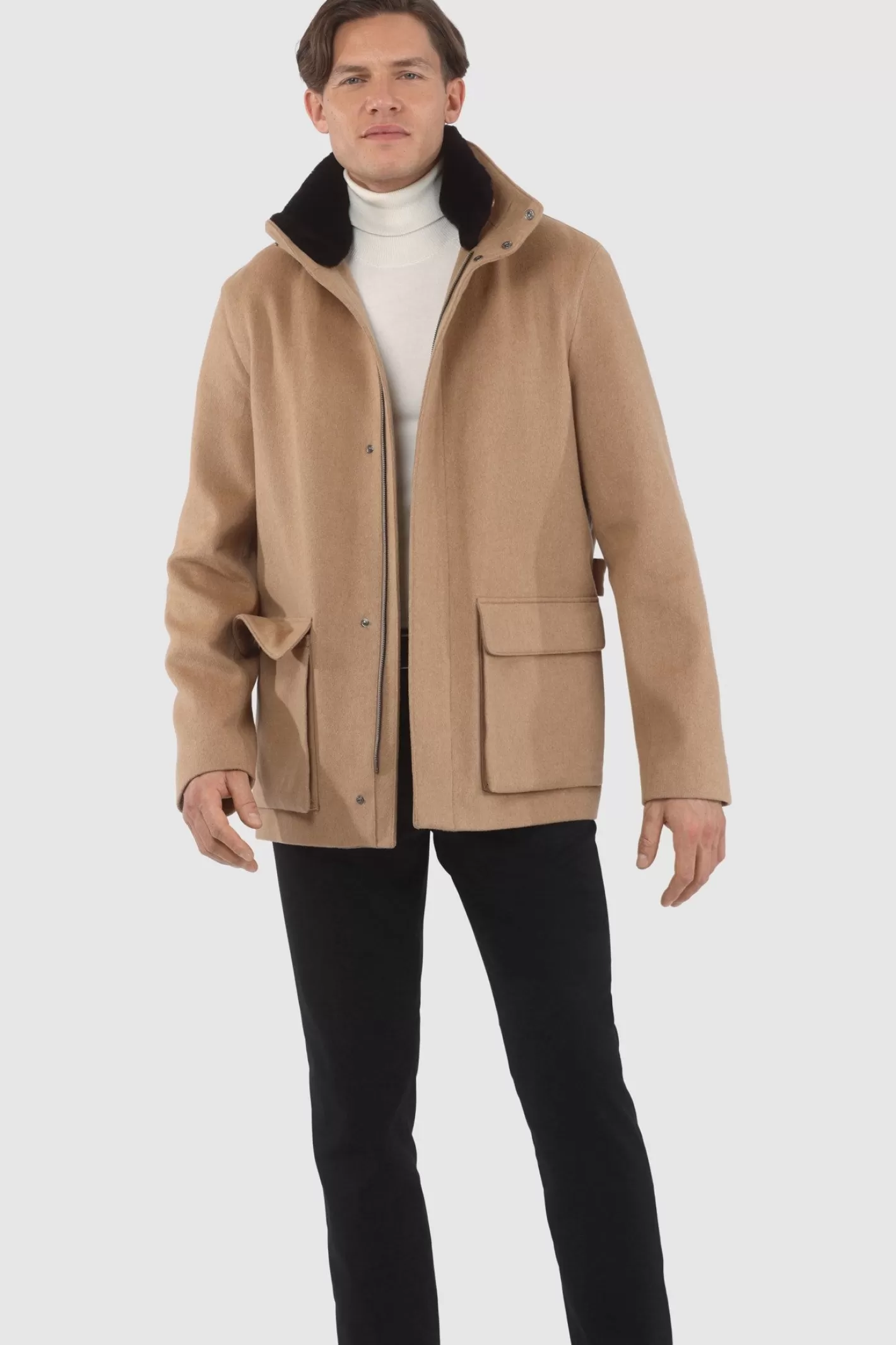 GORSKI Montreal Men's Loro Piana Wool Jacket With Detachable Select Shearling Lamb Collar