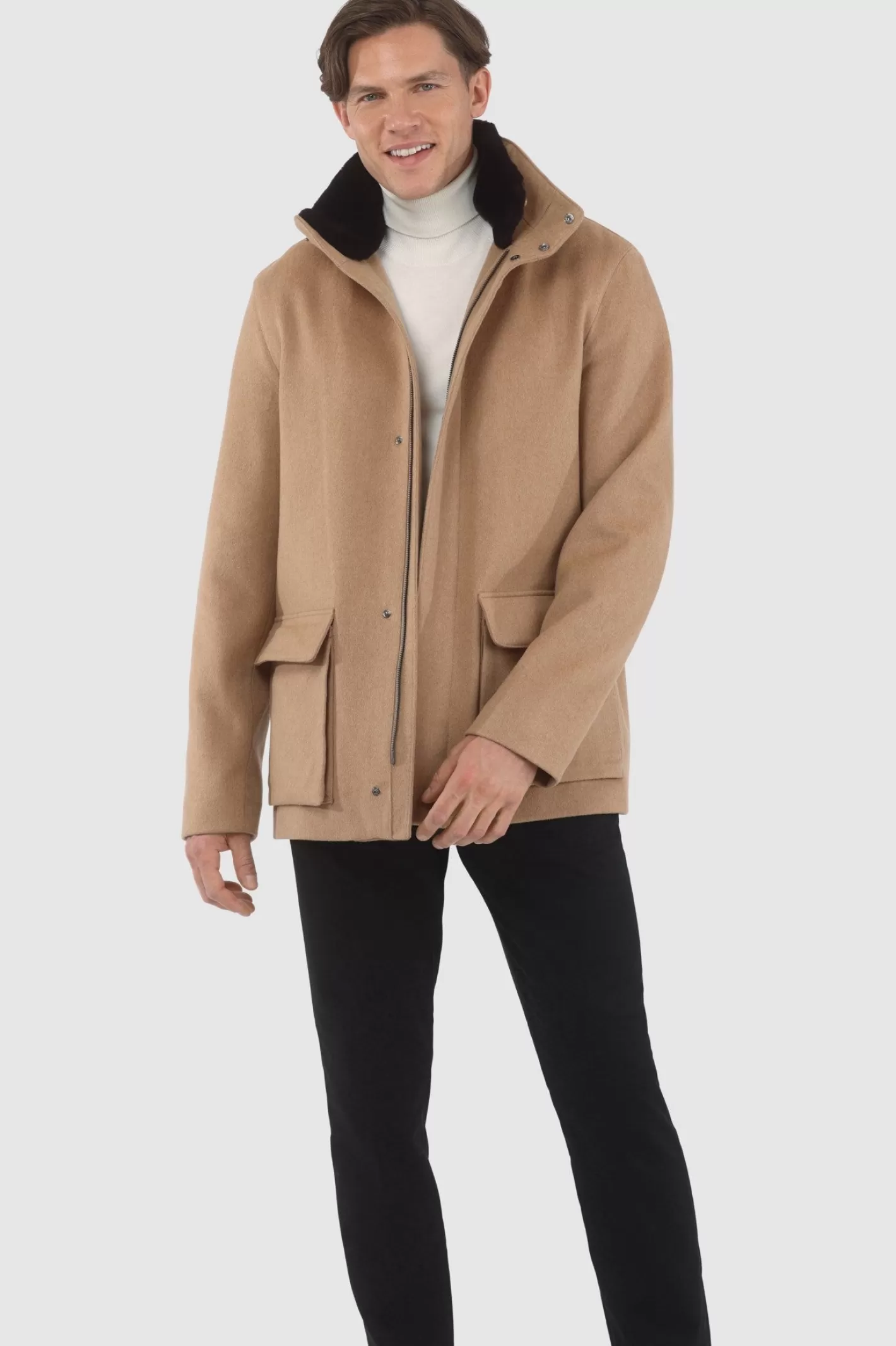 GORSKI Montreal Men's Loro Piana Wool Jacket With Detachable Select Shearling Lamb Collar