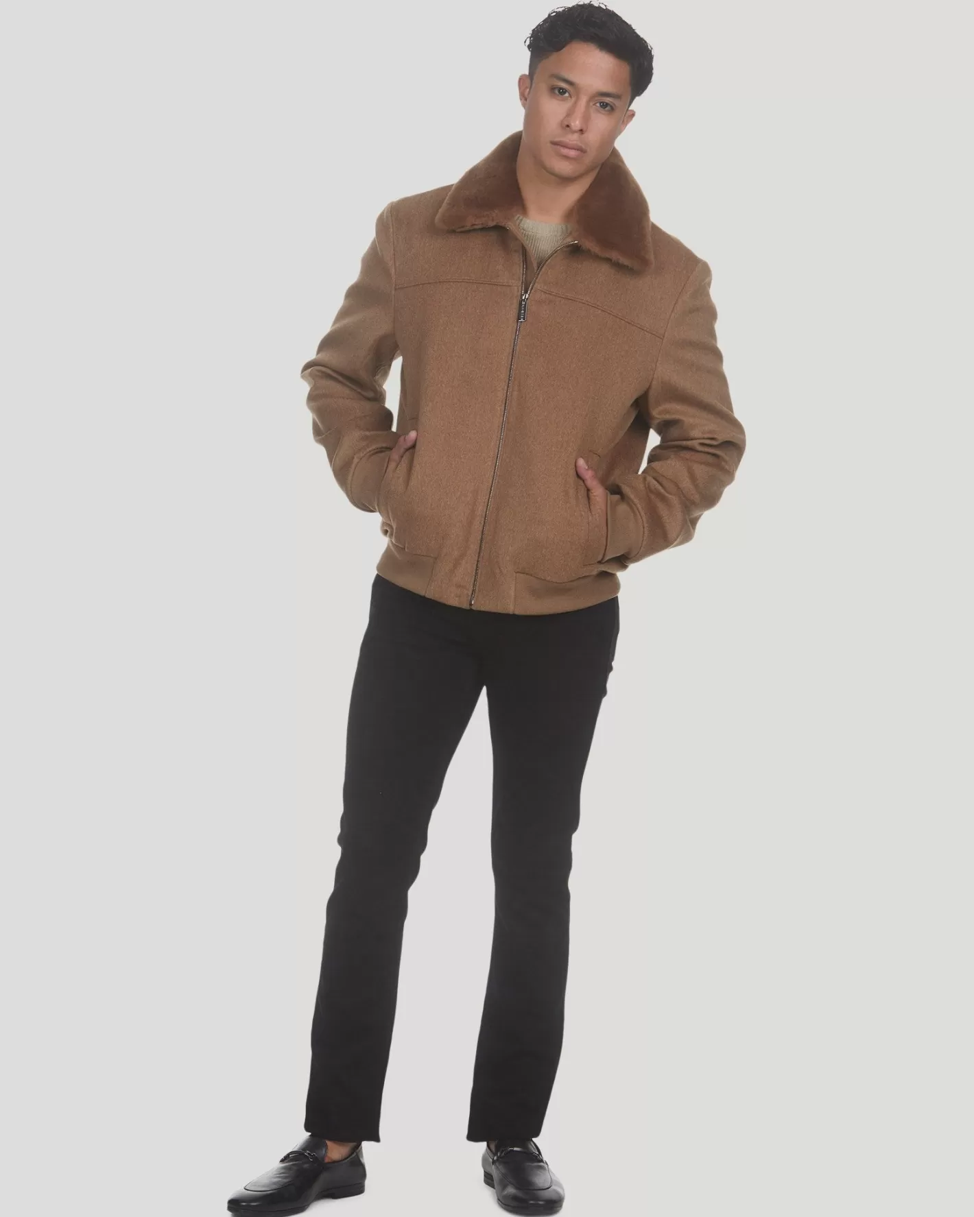 GORSKI Montreal Men's Loro Piana Wool Jacket With Detachable Select Shearling Lamb Collar
