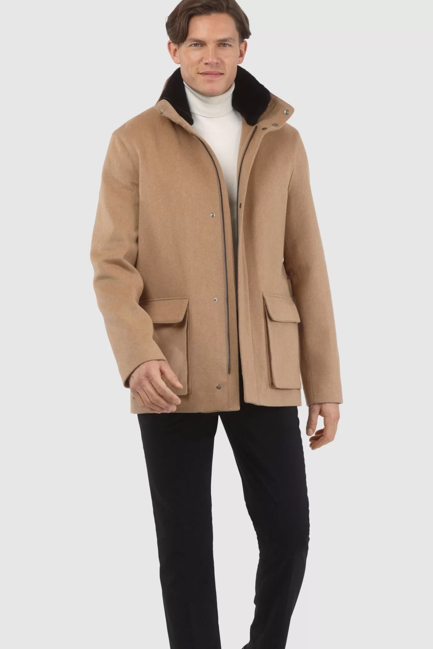 GORSKI Montreal Men's Loro Piana Wool Jacket With Detachable Select Shearling Lamb Collar