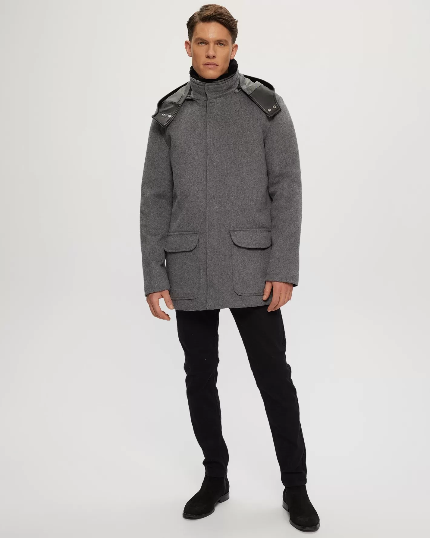 GORSKI Montreal Men's Loro Piana Wool Parka With Detachable Hood And Merino Shearling Lamb Collar