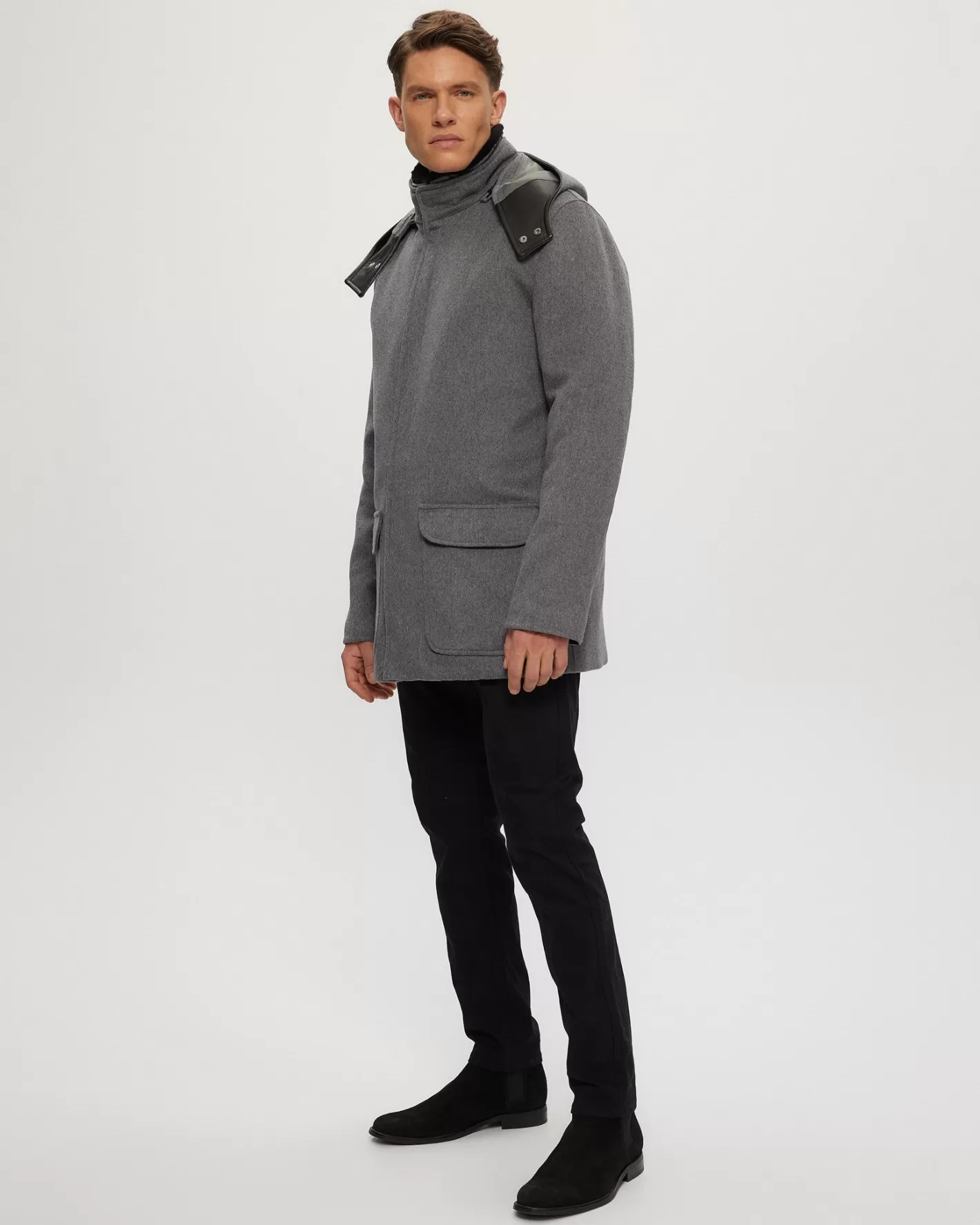 GORSKI Montreal Men's Loro Piana Wool Parka With Detachable Hood And Merino Shearling Lamb Collar