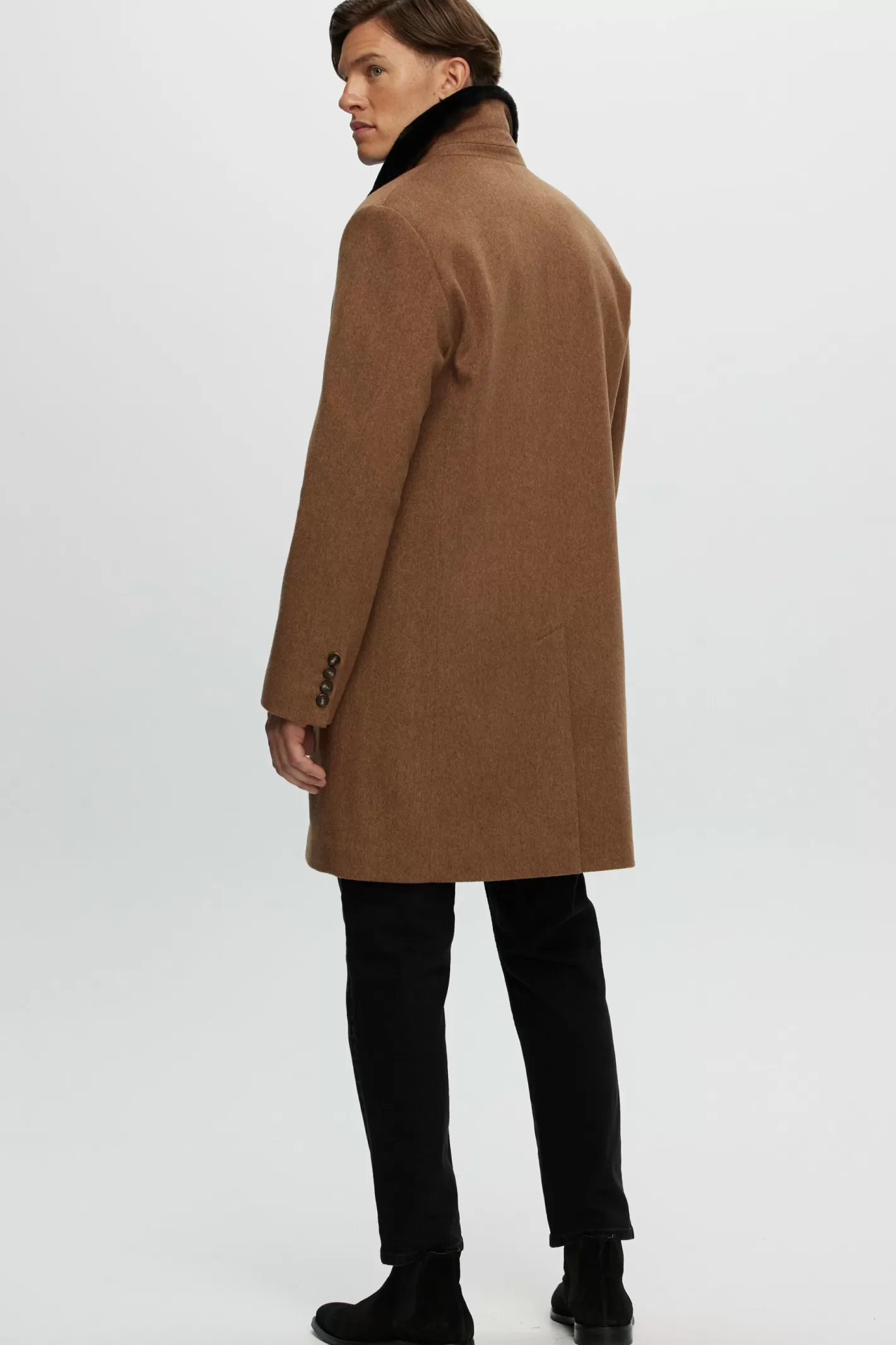 GORSKI Montreal Men's Loro Piana Wool Short Coat With Select Shearling Lamb Collar