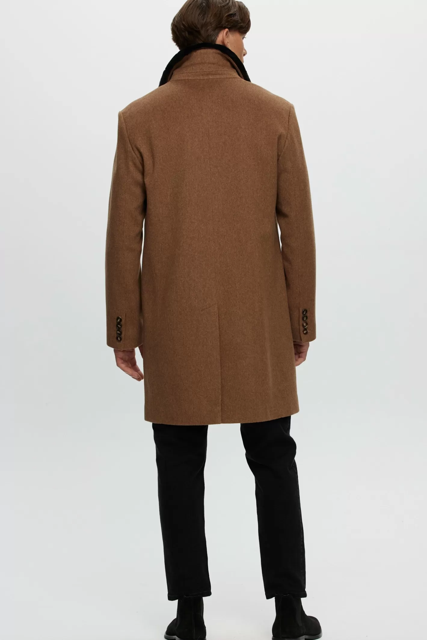 GORSKI Montreal Men's Loro Piana Wool Short Coat With Select Shearling Lamb Collar