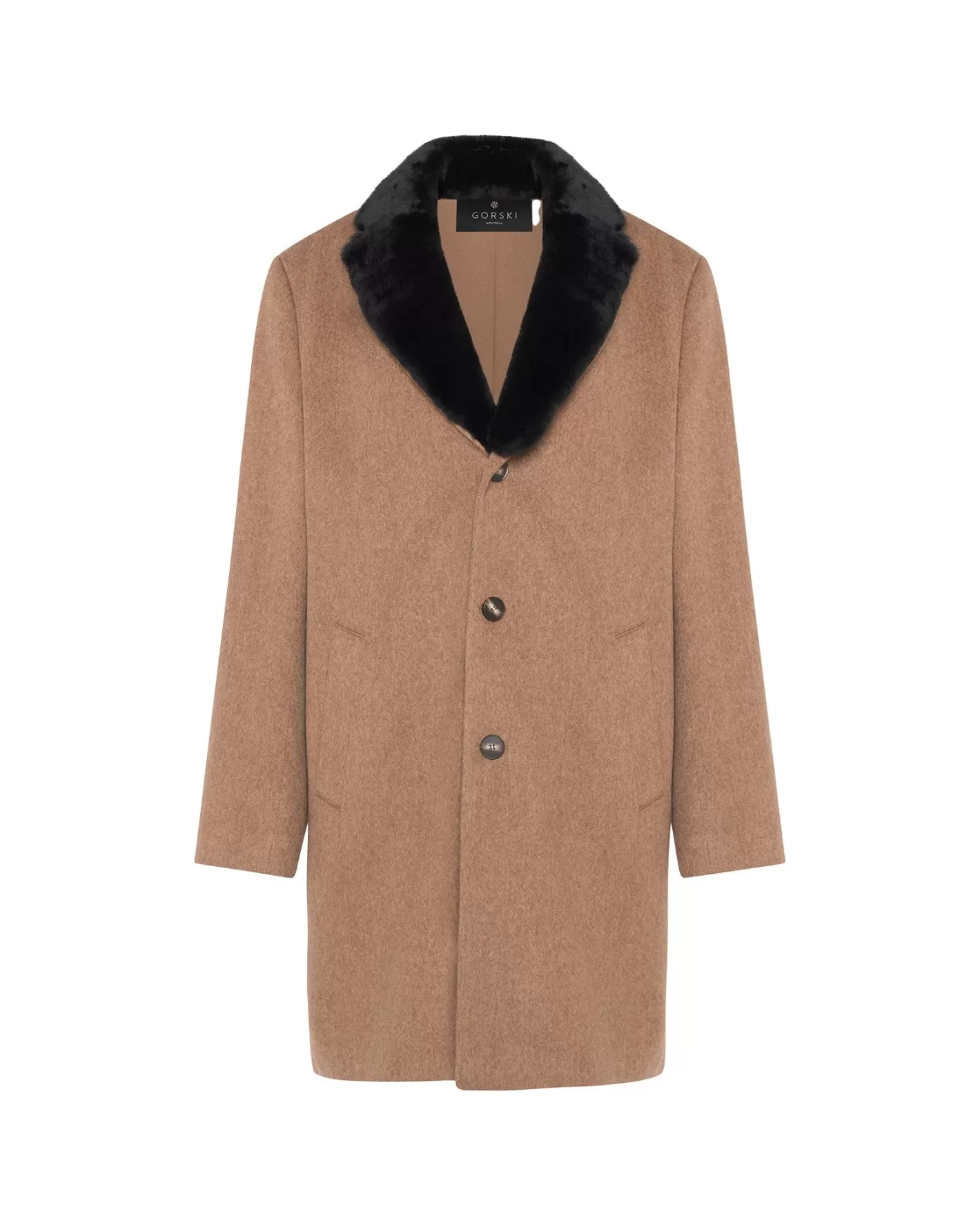 GORSKI Montreal Men's Loro Piana Wool Short Coat With Select Shearling Lamb Collar
